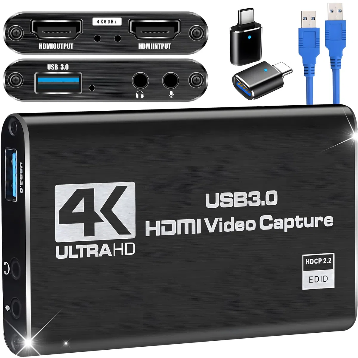 Scheda di Acquisizione Video HDMI per Switch, Scheda di Acquisizione Esterna 4K per Streaming con USB 3.0 e Cattura di Giochi 2K 30FPS per Nintendo Switch/PS5/Xbox/PS4/Steam Deck