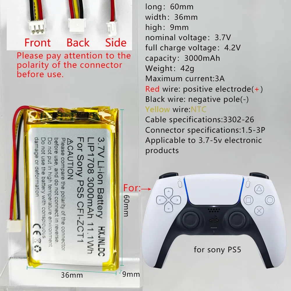 DC 3.7V 3000mAh LIP1708 Batteria ricaricabile polimerica agli ioni di litio per Sony Playstation 5 Dualsense PS5 Controller Wireless CFI-ZCT1 W B U Sostituire Batteria