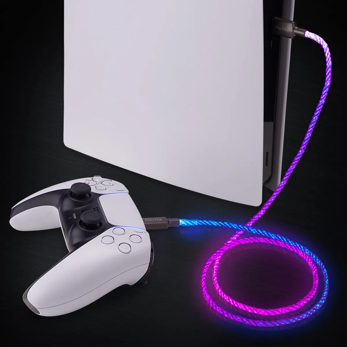 PlayVital 1M Cavo USB Type C Luminoso per ps5 Controller,Cavetto Dati Ricarica Tipo C con LED per Xbox Series X S/Elite Series 2,per Switch Pro Joystick, per PS Portal Remote Player