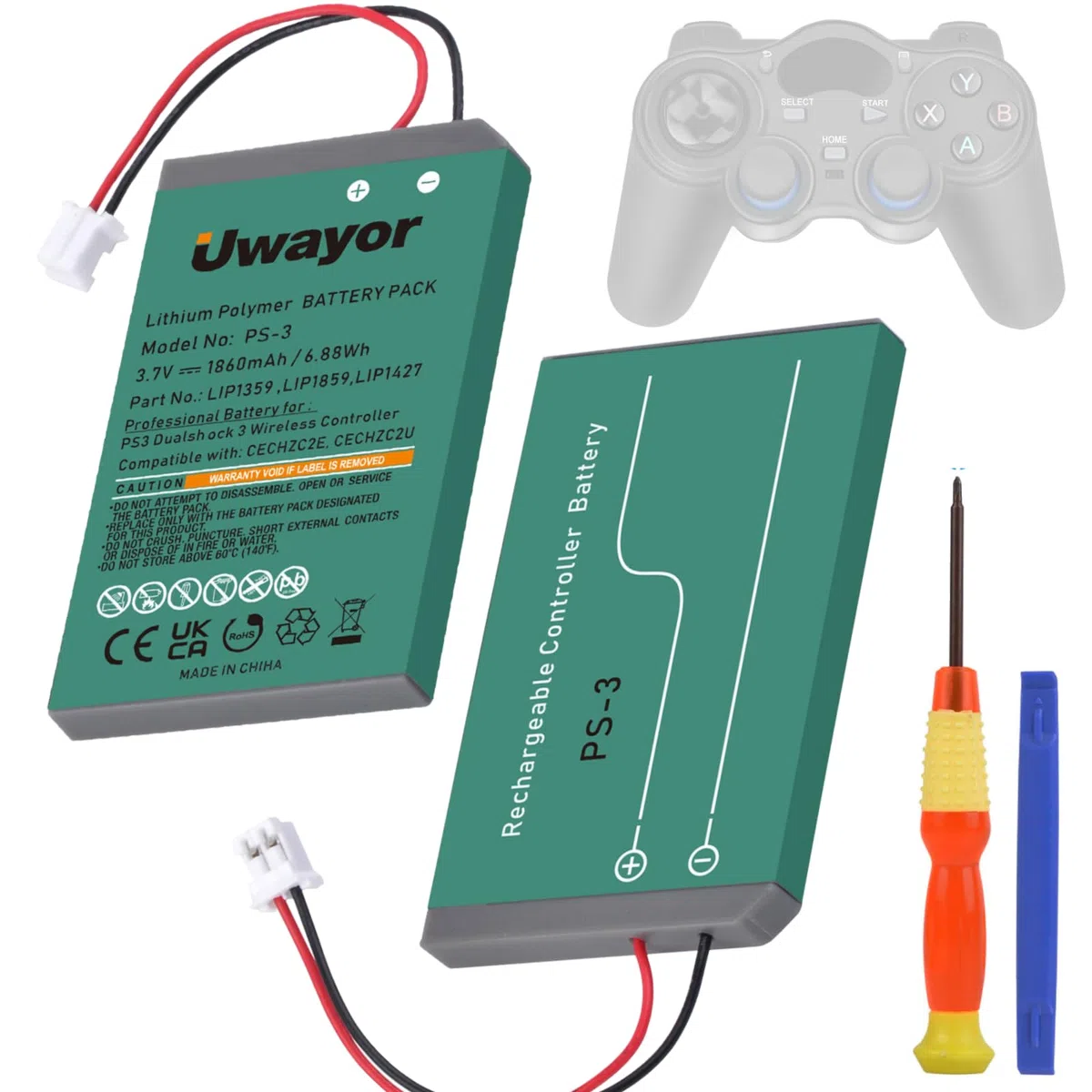 Batteria PS3 Controller Batteria PS3 di ricambio per PS3 2 X 1860 mAh per Sony Playstation 3 e Dualshock 3 Wireless Controller CECHZC2E CECHZC2U con strumento di installazione