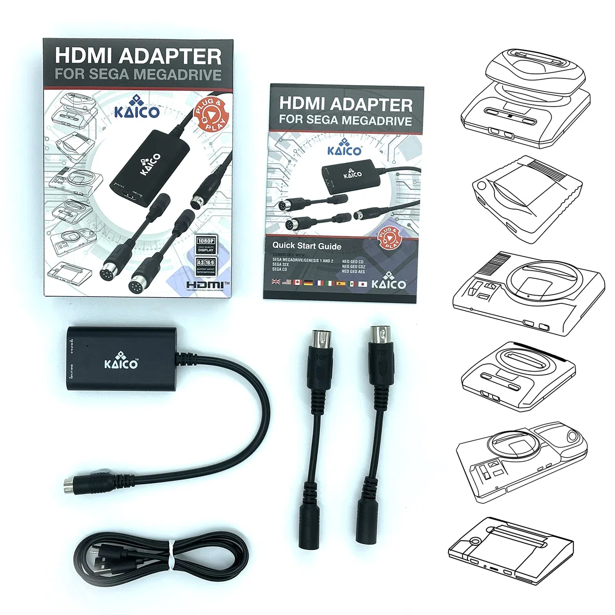 Kaico Adattatore HDMI Megadrive 1080p SEGA - Da utilizzare con Sega Genesis - Supporta l'uscita video S - Supporta console PAL e NTSC - Interruttore rapporto di aspetto per 16:9 o 4:3