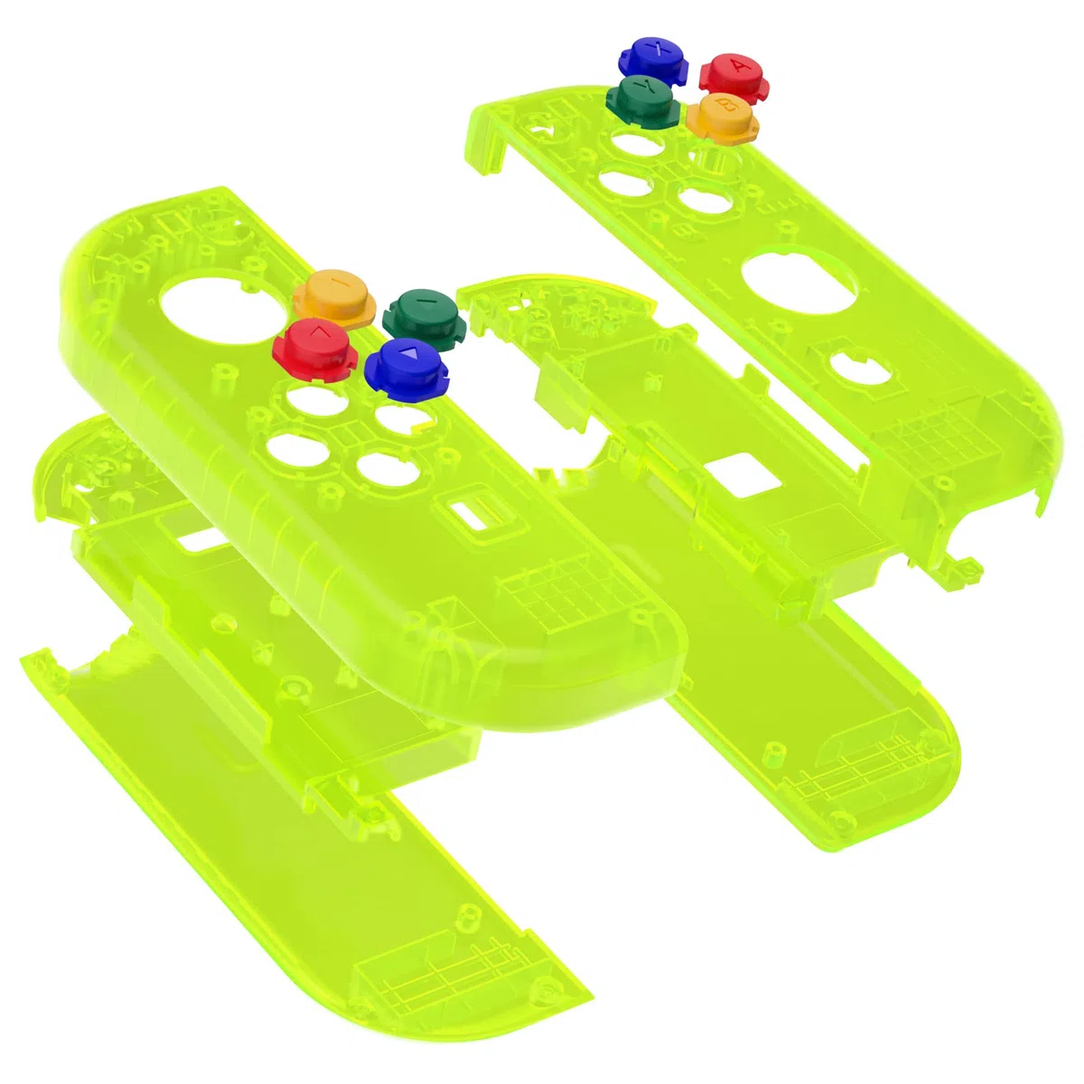 eXtremeRate Cover Custodia Tasti Ricambio per Nintendo Switch/OLED Joycon,Scocca Grip Case Pulsanti Kit per Nintendo Switch/OLED Joystick Controller,Senza Joycon-Trasparente Verde Limone