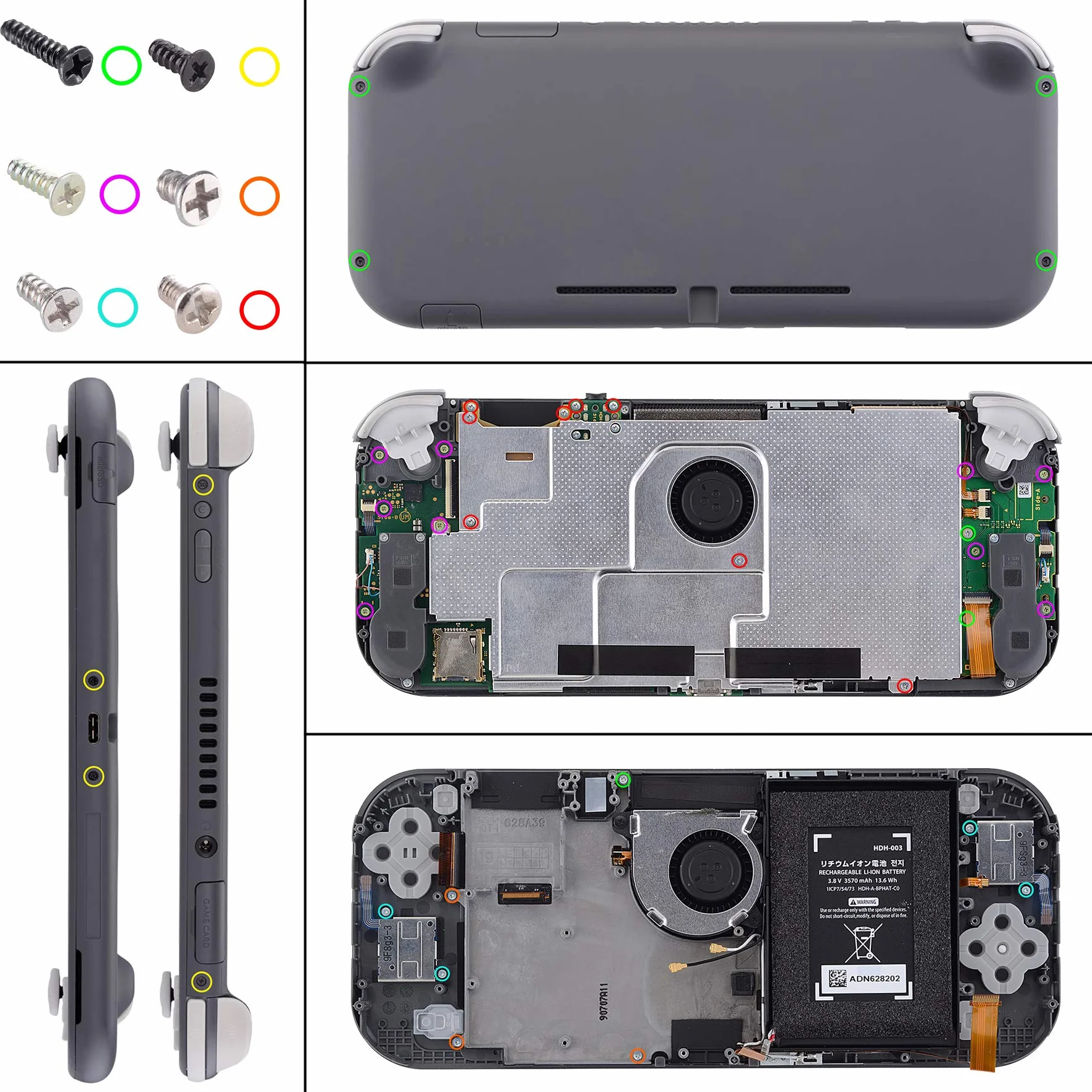 eXtremeRate Cover Scocca Custodia Pulsanti Tasti ABXY Colorati DIY Ricambio per Nintendo Switch Lite con Protezione Schermo Vetro Temperato(Senza Console)-Bianco