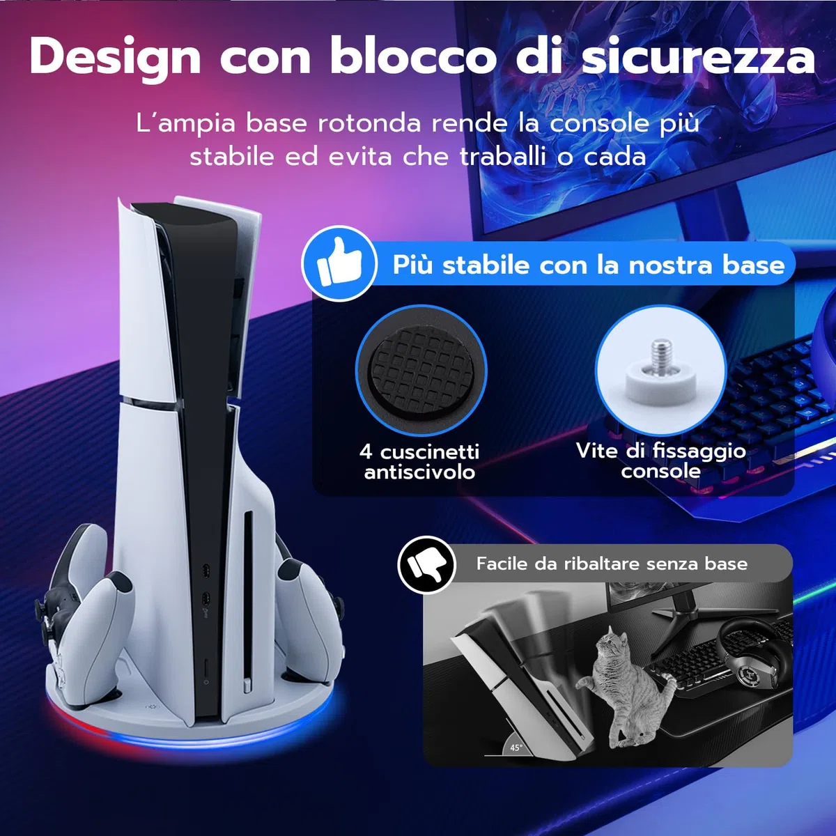 Supporto Verticale SOLO per console PS5 Slim con Doppio Controller di Caricatore/per PS5 Slim UHD/Digital Edition-Non per PS5/PS5 Pro