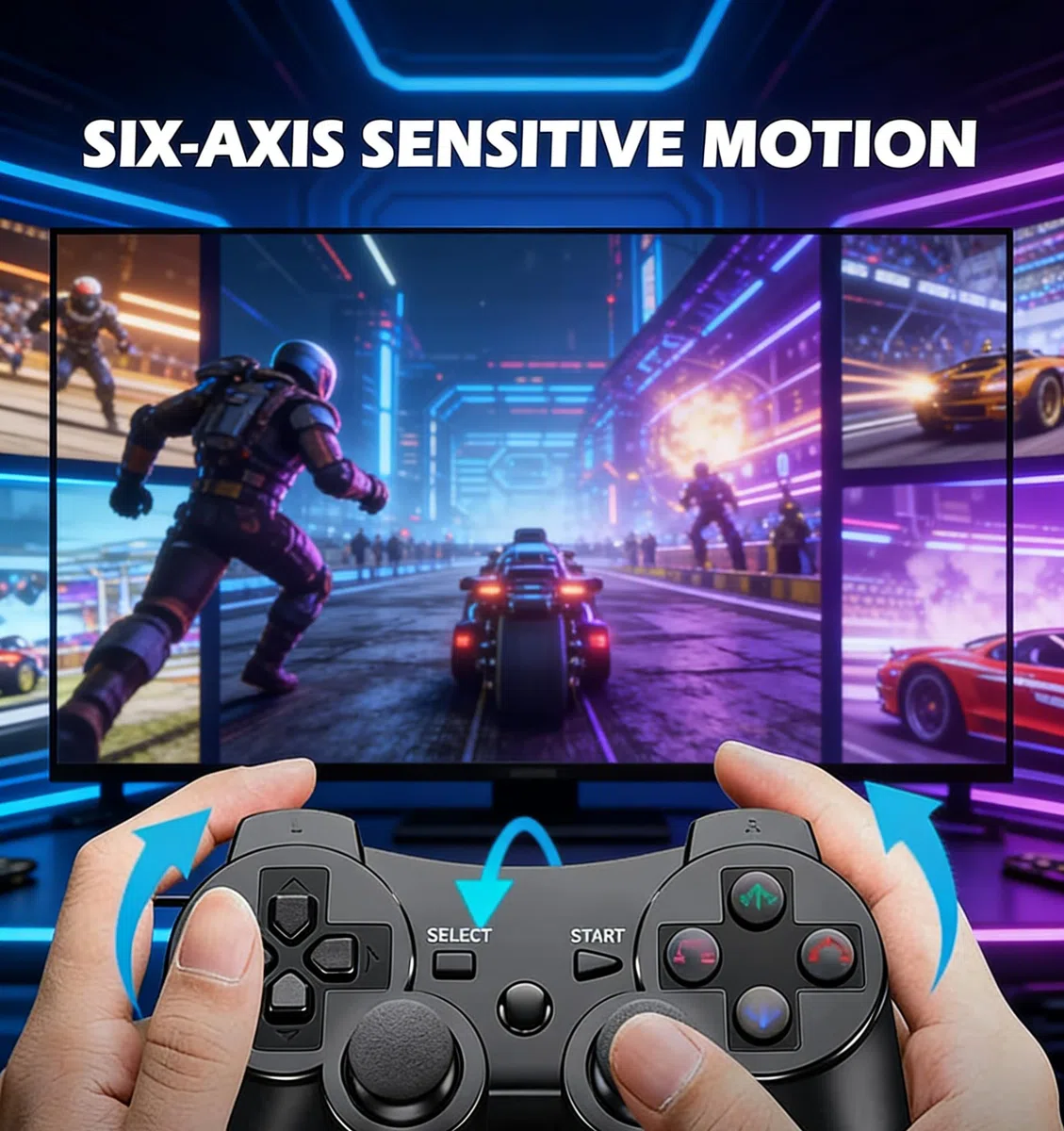 PS-3 Controller 2 Pack, Dual Shock 3 Wireless Gamepad Joystick for PlayStation 3, Compatible with PS-3 Console, Ergonomic Design, Rechargeable Battery, Vibration Feedback - 2 Controllers in Set