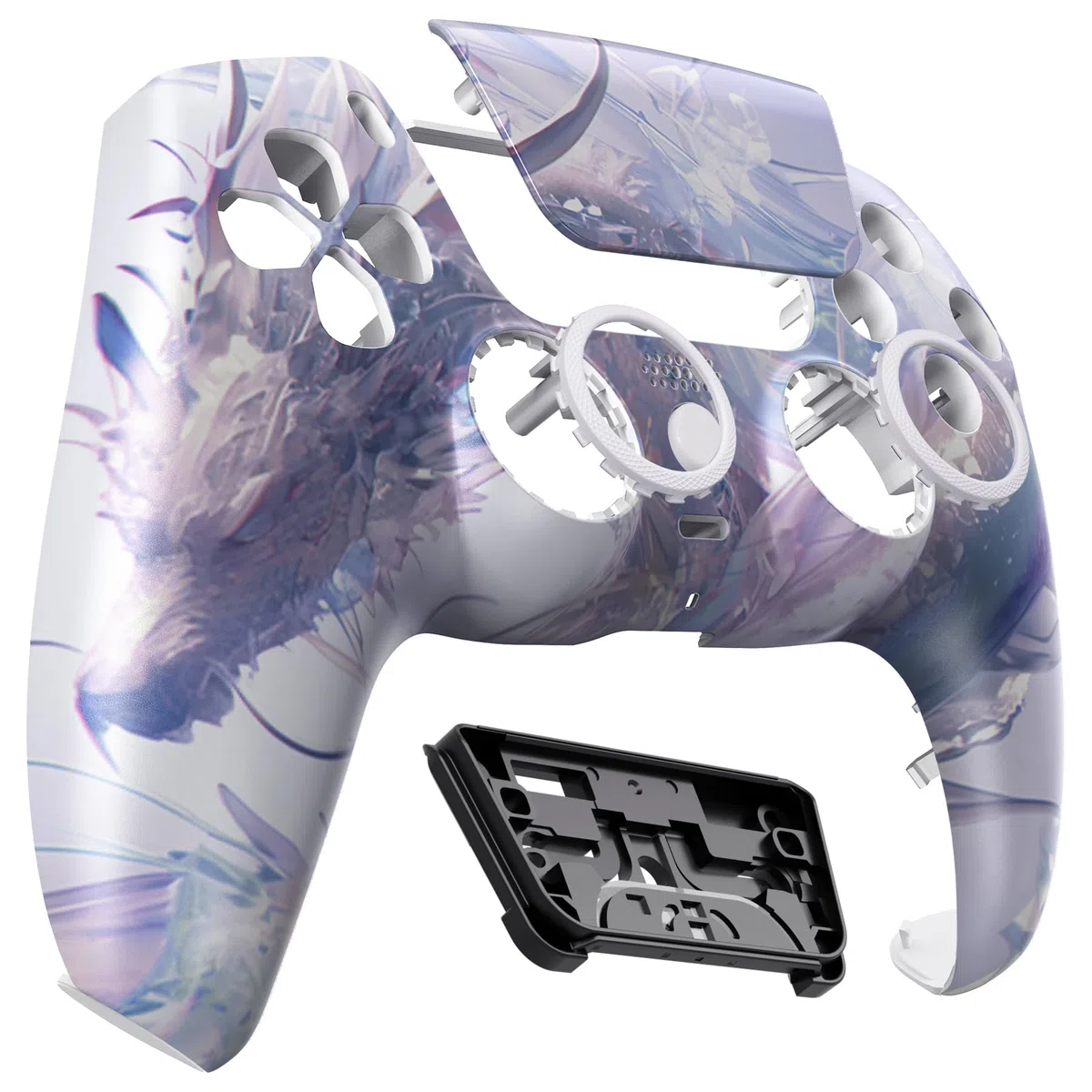 eXtremeRate Luna Cover per ps5 Controller Joystick,Shell Frontale Touchpad Ricambio,Scocca Ridisegnata&Anelli per ps5 Joypad BDM 010/020/030/040/050-Drago di Cristallo