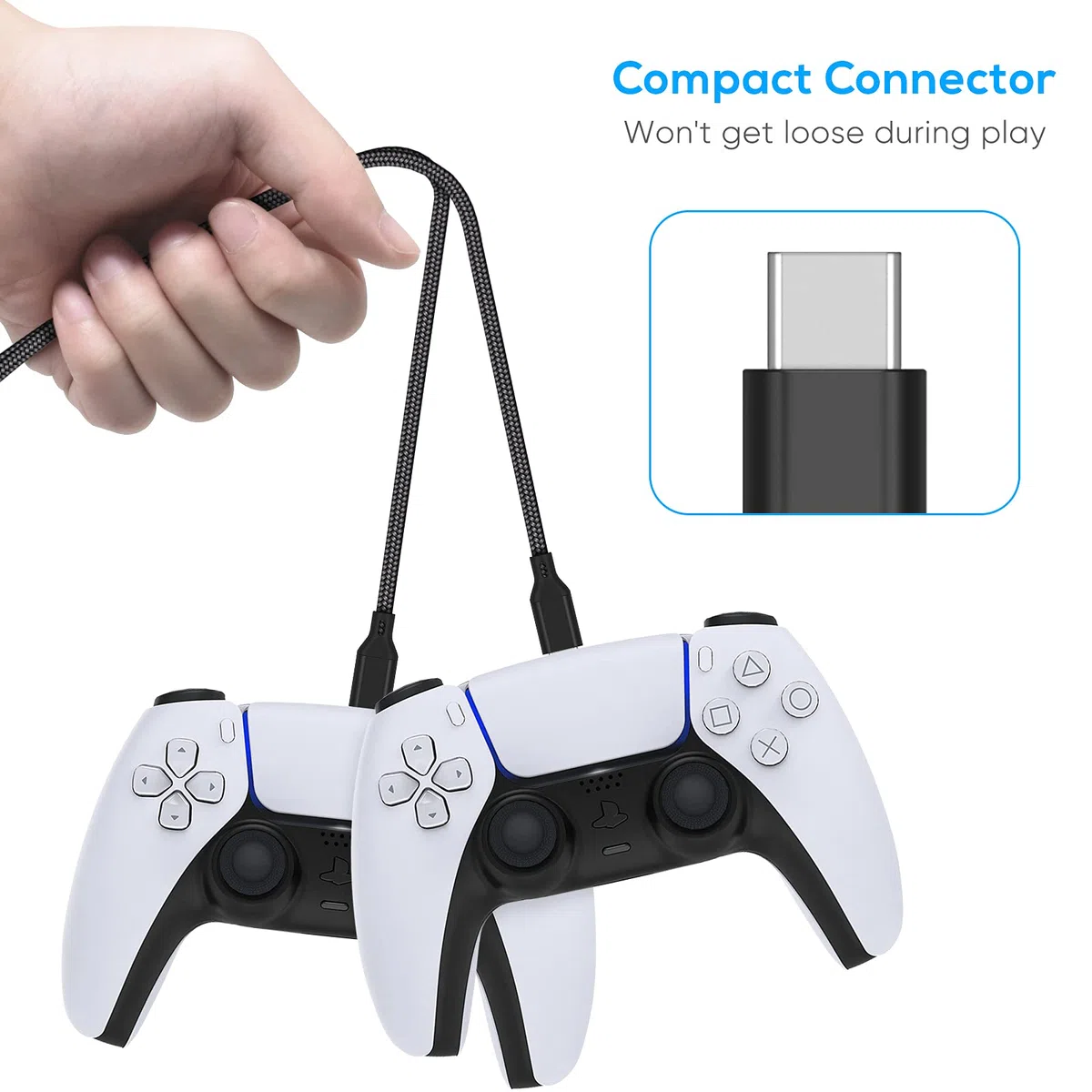 FYOUNG Cavo USB C da 5 m per controller PS5 DualSense/Pro Controller/controller Xbox/Nintendo Switch/Switch OLED/Switch Lite, cavo di ricarica lungo intrecciato per telefono cellulare, tablet, nero