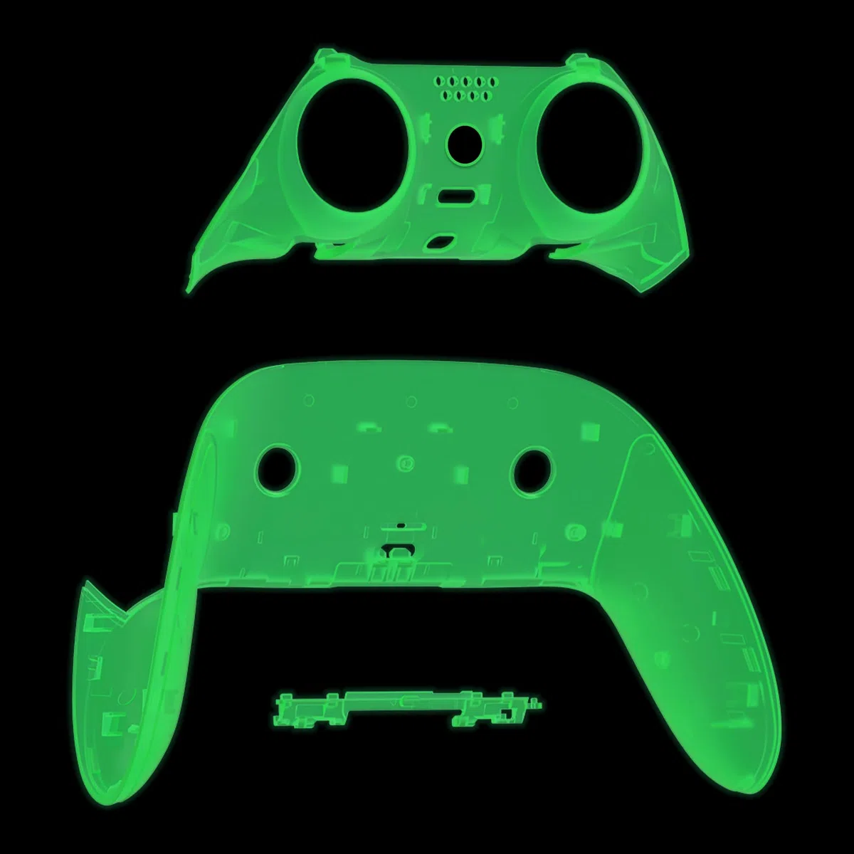 eXtremeRate Guscio decorativo superiore inferiore compatibile con controller p s 5 Edge Controller fai da te Sostituzione anteriore posteriore Clip Shell, Custom Glow in Dark - Copertura piastre verde