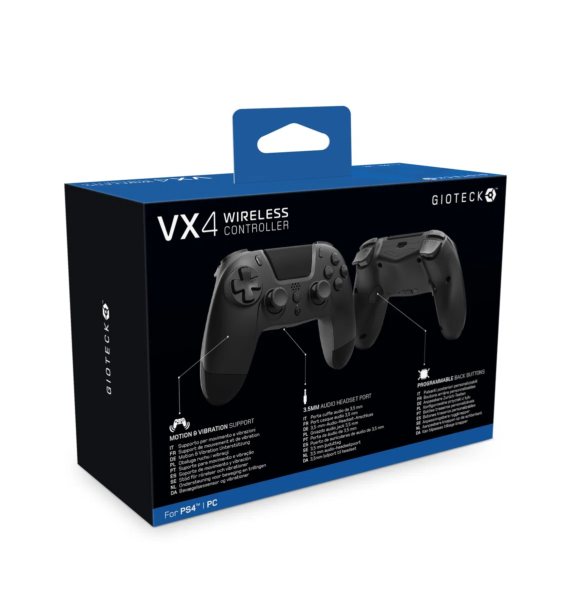 Gioteck VX4 Controller wireless per PlayStation 4 (PS4) - Nero con pulsanti posteriori programmabili - Compatibile con Bluetooth