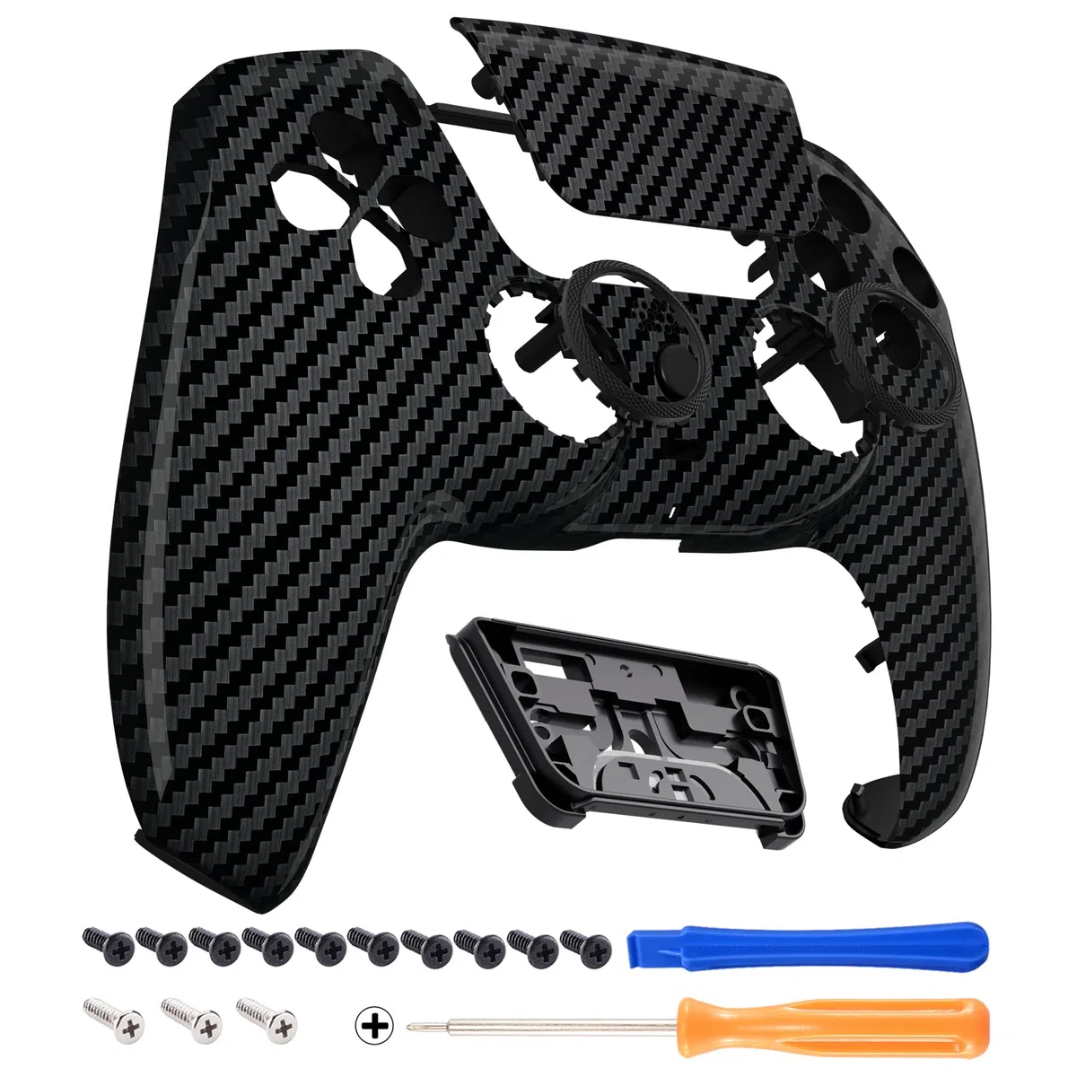 eXtremeRate Luna Cover Ricambio per ps5 Controller,Custodia Copertura Frontale Scocca Shell Ridisegnato&Touchpad&Anelli Compatibile con ps5 Joystick BDM 010/020/030/040/050-Fibra di Carbonio Grafite