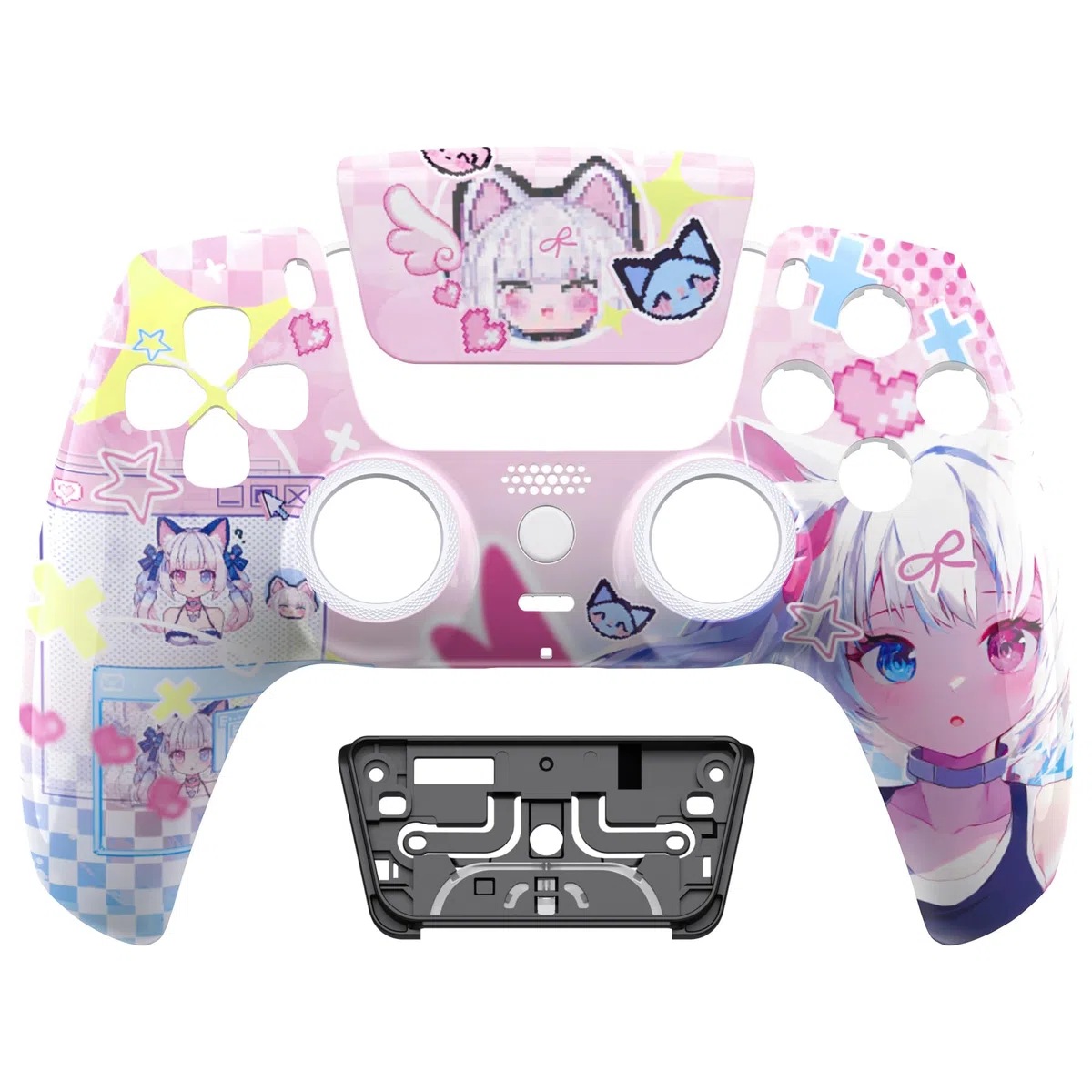 eXtremeRate Luna Cover per ps5 Controller,Shell Frontale Touchpad Ricambio,Scocca Ridisegnata&Anelli per ps5 Joystick BDM 010/020/030/040/050, MeWoow