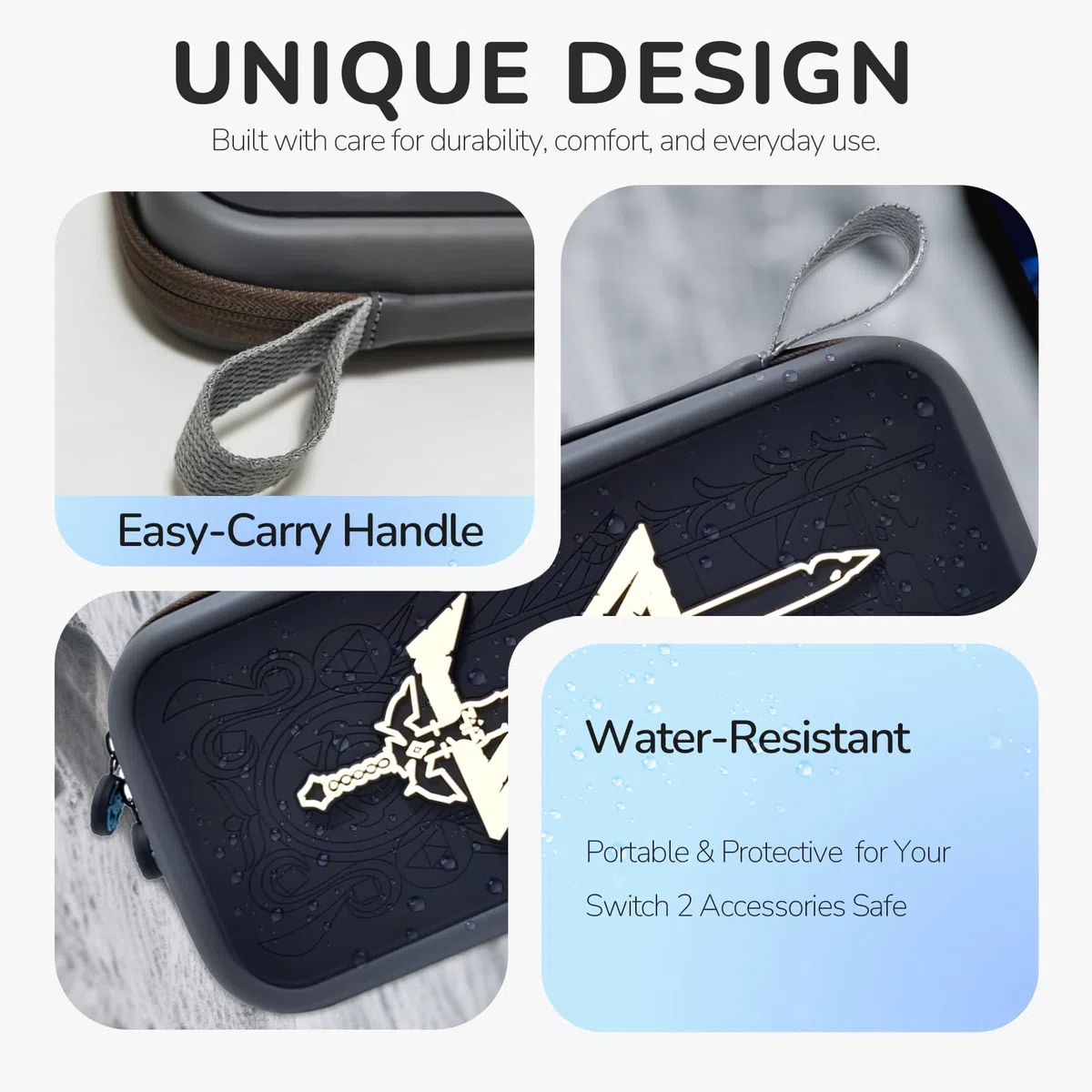Custodia Switch 2, Borsa de Protettiva per Switch 2 (2025), con Tasche a Rete e Cerniera a Tema, per 10 Schede di Gioco e Accessori, Grigio