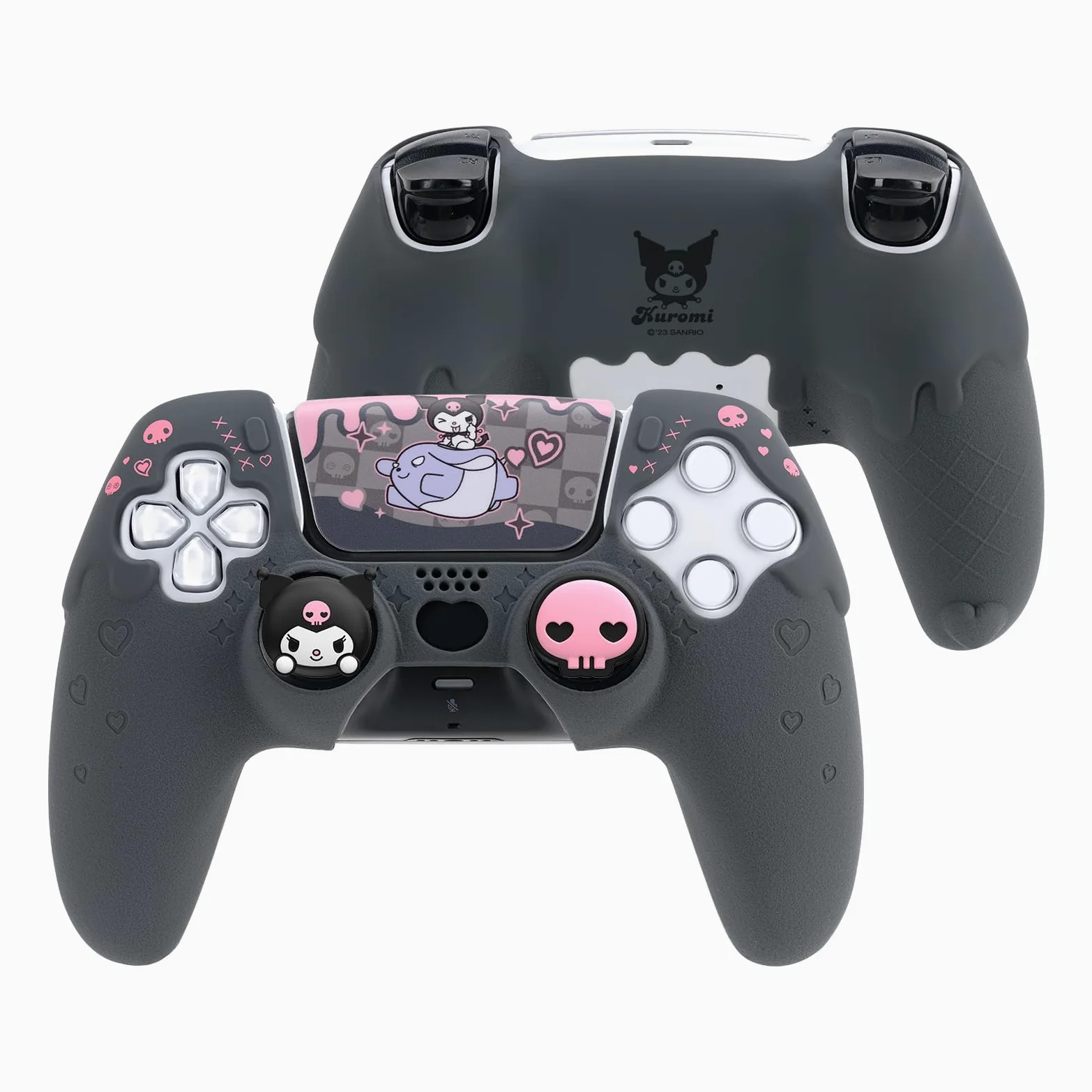 Kuitmor Set di cover in silicone per controller PS5, morbida custodia protettiva antiscivolo per controller wireless PlayStation 5, con 2 tappi per impugnatura per pollice e 1 adesivo