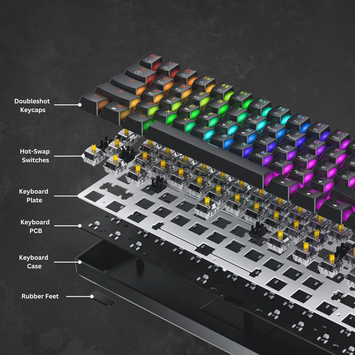 GK61, Tastiera meccanica da gaming, 61 tasti multicolore RGB, retroilluminata con illuminazione a LED, con cavo, programmabile, cablata, per giocatori su PC e Mac (layout italiano non garantito