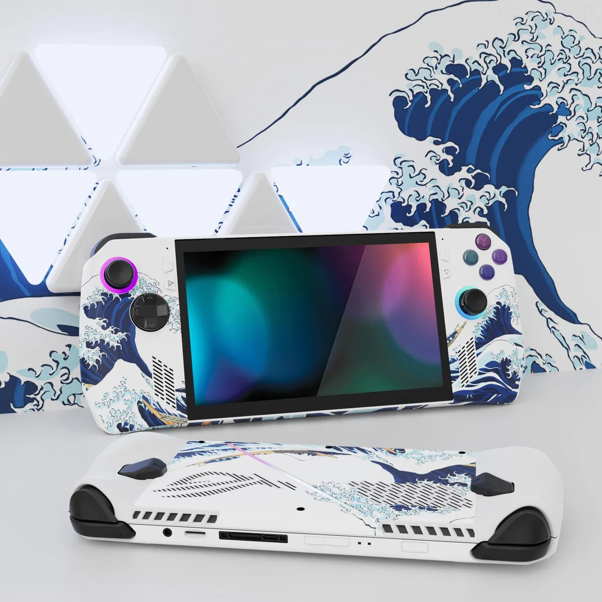 playvital Adesivo Skin per ROG Ally,Adesivi Decal Sticker Vinile Protettiva per ROG Ally Console(2 Set)-Grande Onda Bianca