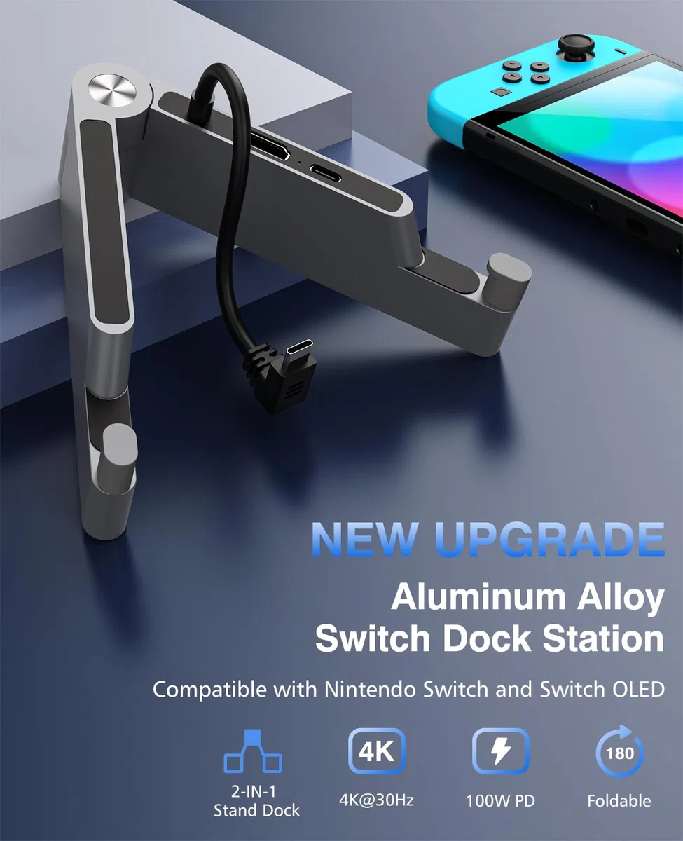 MoKo Switch Dock Compatibile con Nintendo Switch/Switch OLED, Switch TV Dock con 4K HDMI/Type C Porta di Ricarica, Stazione per Switch Ufficiale, Base di Ricarica Supporto per Switch, Grigio