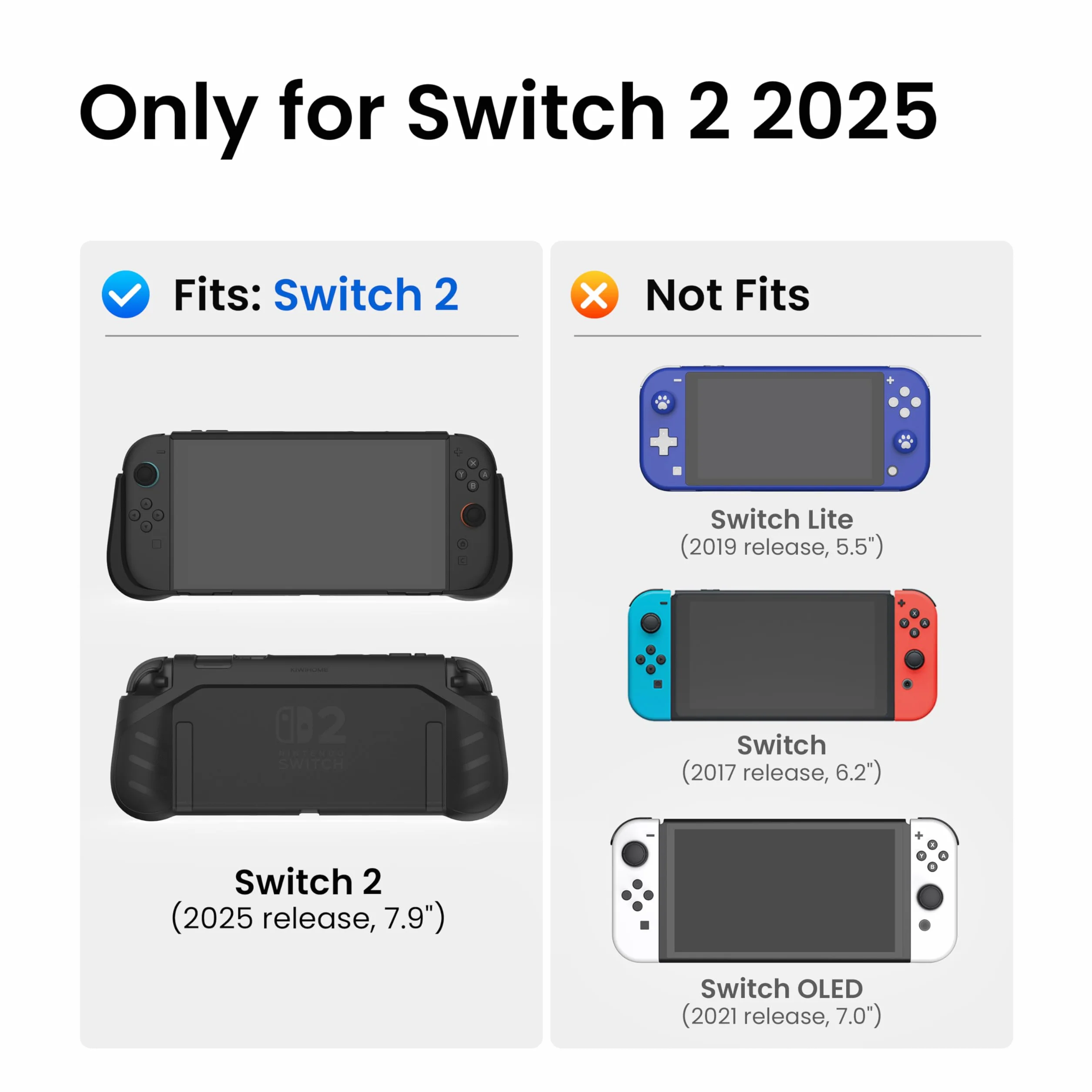 KIWIHOME P2 Dockable per Switch 2 Case 2025, Impugnatura ergonomica antiscivolo Custodia protettiva anti-caduta Accessori per Switch 2 Case, Nero