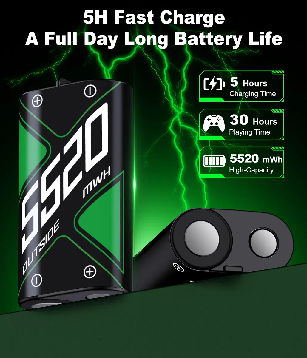 Batteria per controller Xbox con 4 batterie da 5520 mWh per Xbox One/Xbox Series X/S, stazione di ricarica ricaricabile per Xbox One con porta USB per la ricarica