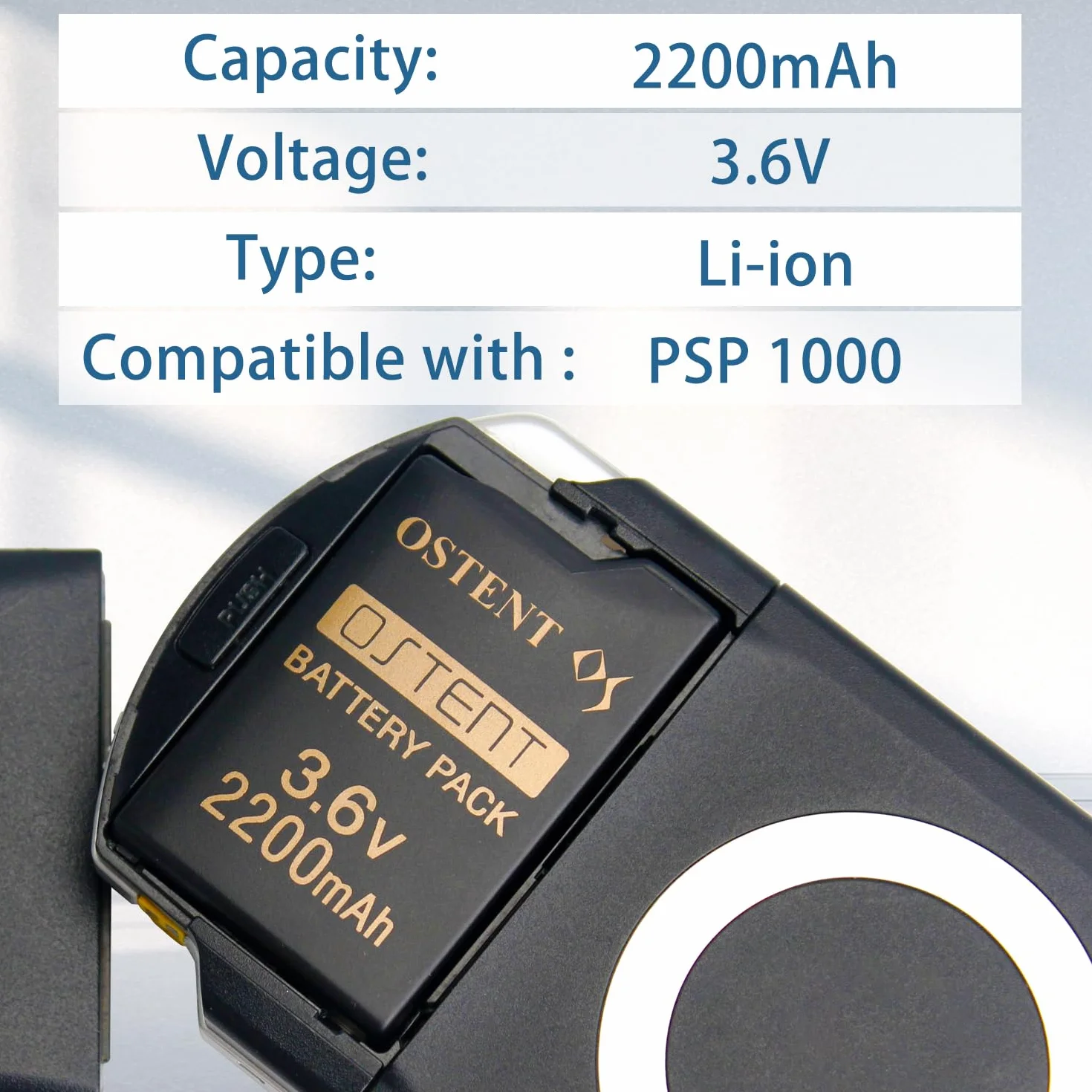 OSTENT 2200mAh 3.6V Batteria Ricaricabile agli Ioni di Litio ai Polimeri di Litio Sostituzione Versione Aggiornata per Sony PSP 1000 PSP-280 Console Videogiochi