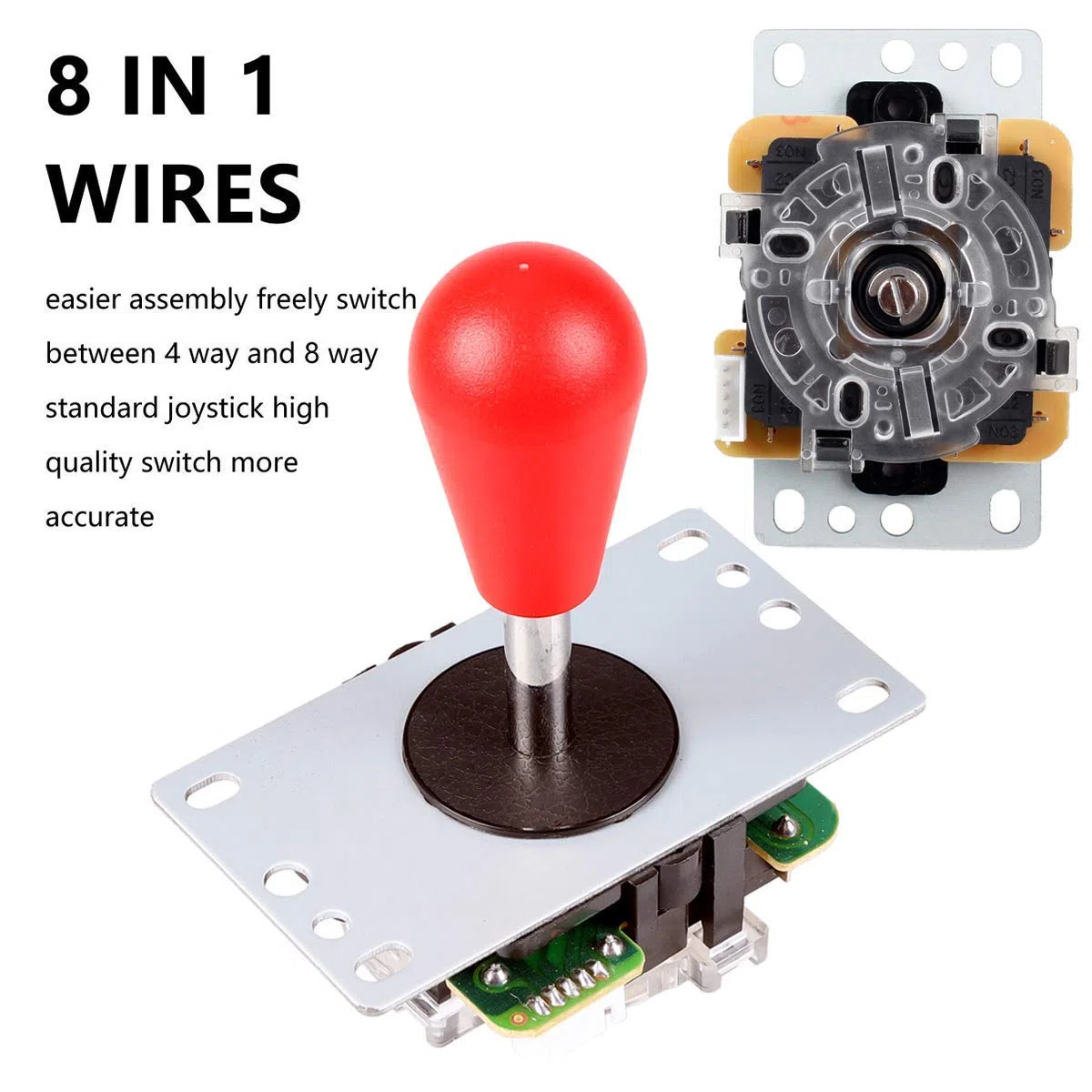 EG STARTS 1 giocatore LED Arcade fai da te Part Kit USB Encoder per PC Gamepad Ellisse & Ovale Stile Bat Joystick + 5V LED Arcade Pulsanti per Videogiochi Mame Raspberry Pi Arcade1up (cromati misti)