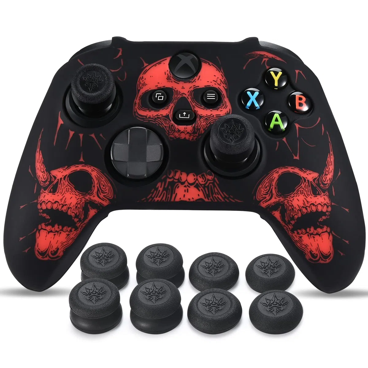 YoRHa Intaglio Laser Silicone Pelle Cassa Skin per Controller Xbox Series X/S x 1 (Rosso) con Thumb Grips x 8