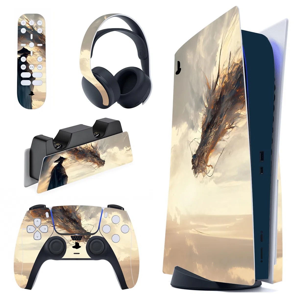 PlayVital Adesivo Skin per ps5 Console Disco Edizione&Controller&Telecomando&Cuffie&Base di Ricarica,Sticker Decal Cover Vinile per Standard Edition-Incontro di Camminatore