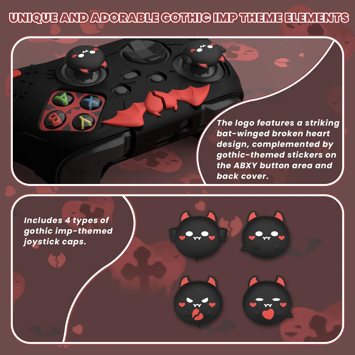 playvital Cover Controller per Xbox Series X/S Joystick,Custodia Skin Silicone Protettiva Antiscivolo&4 Copri Levette Analogiche-Serie Imp Gotico-Nero