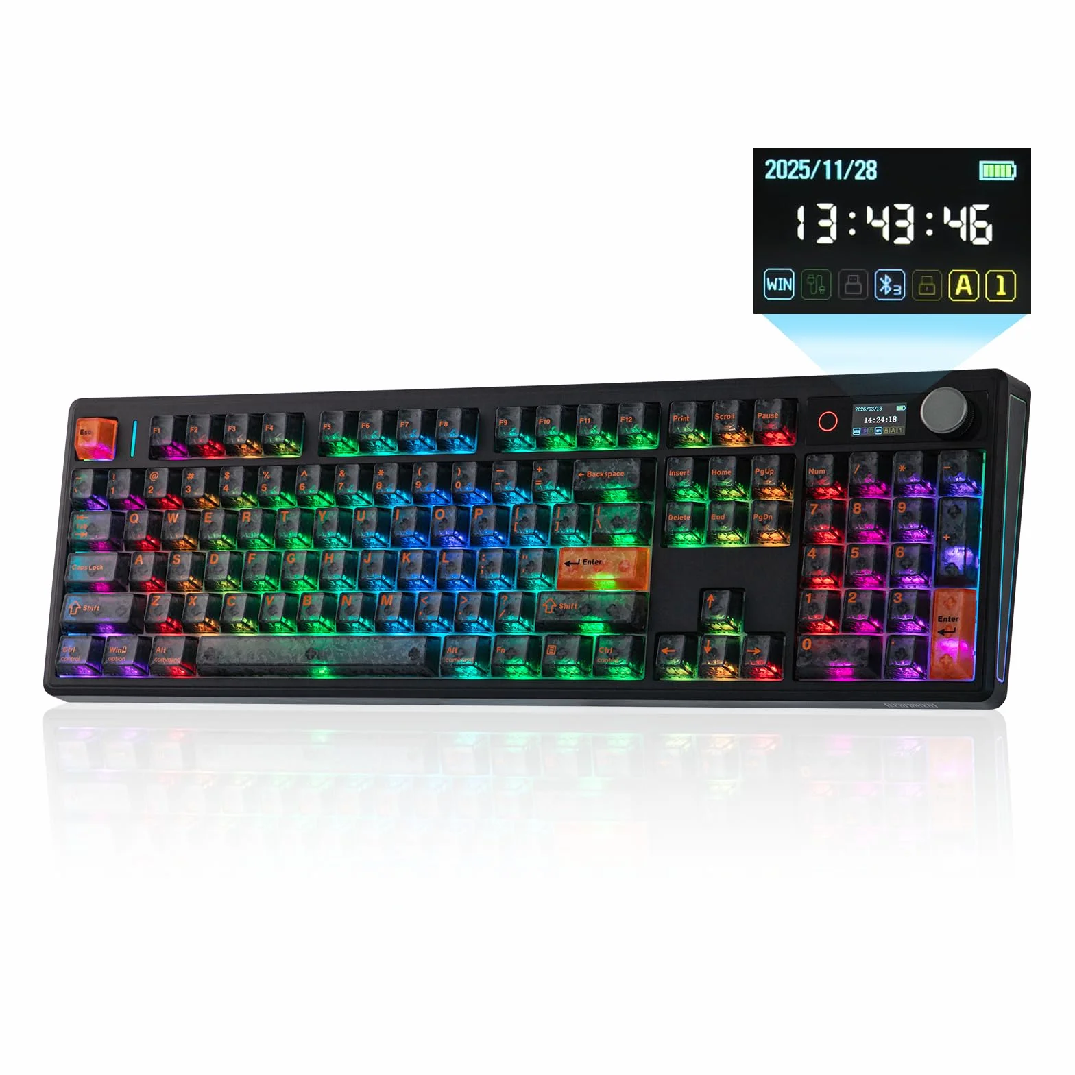 EPOMAKER TH108 V2 PRO Tastiera Meccanica Full Size con Schermo e Manopola, 10000mAh, BT/2.4Ghz, Tasti PBT per Mac, Hot Swap, Luci RGB, Tastiera Wireless Gaming per Mac/PC (Nero, Creamy Jade)