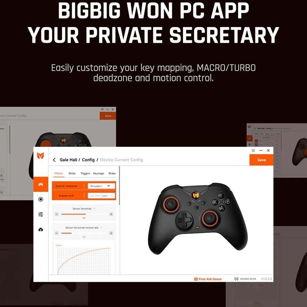 BIGBIG WON Controller senza fili Gale Hall PC Controllers Motion Aiming, Hall Trigger, 4 pulsanti personalizzati, App Control Game Controller per PC/Switch/iOS/Android con Dock di ricarica (nero)