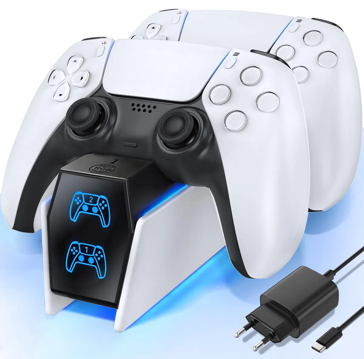 Kytok Ricarica per Controller PS5, 2H Base di Ricarica per PS5 con Adattatore, Caricatore per PS5 Controller con Indicatore LED, Accessori per Playstation 5
