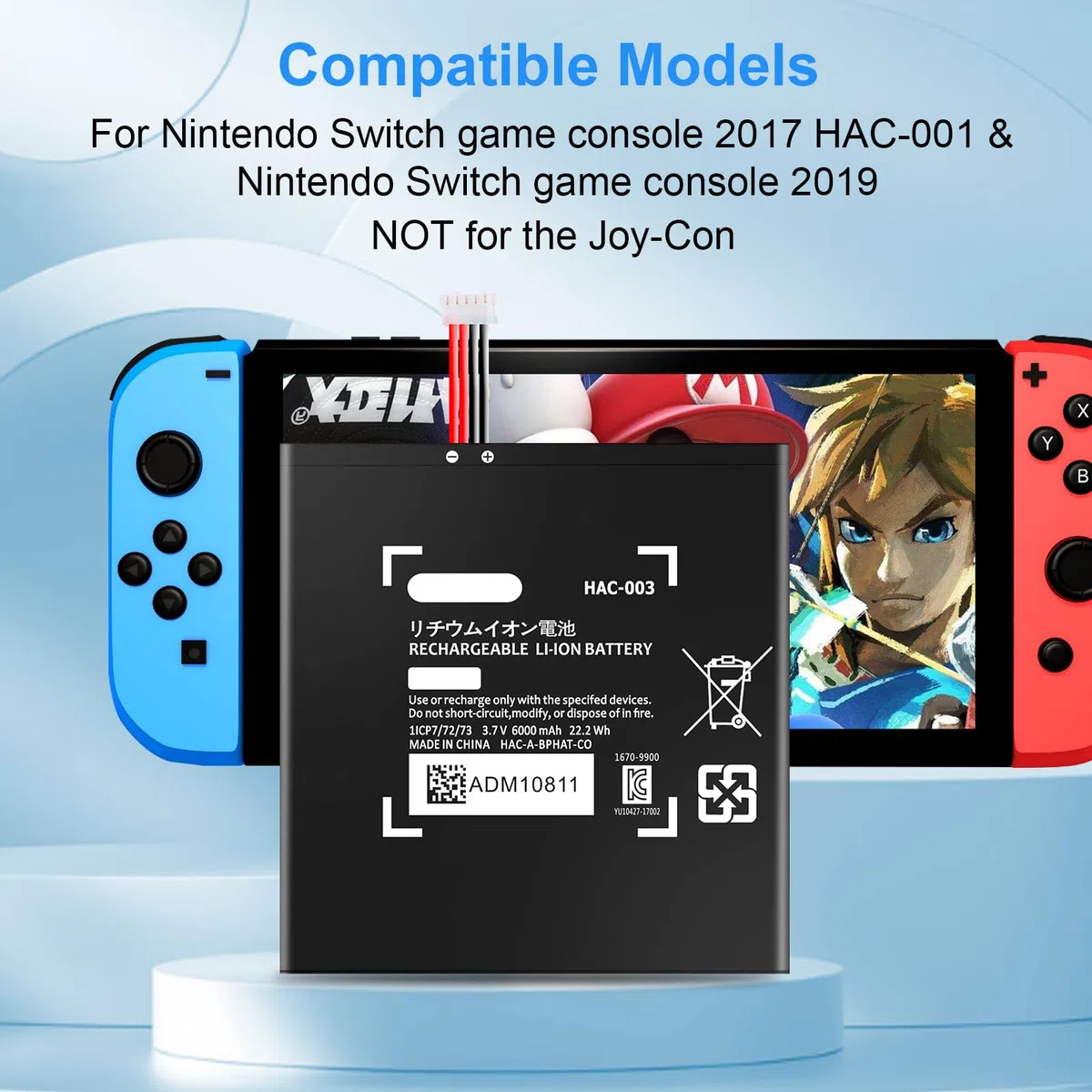 HAC-003 Batteria di Ricambio 6000mAh Compatibile per Nintendo Switch 2017 Console di Gioco HAC-001 Batteria Interna con Cacciavite Kit di Strumenti di Riparazione