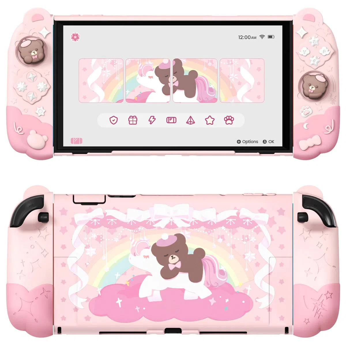playvital Cover Dockable Rigida per Nintendo Switch 2 Console, Custodia Protettiva Silicone per Joycon 2&Supporto Regolabile Extra&Copri Analogici, Accessori Carini, Buonanotte Orso-Rosa
