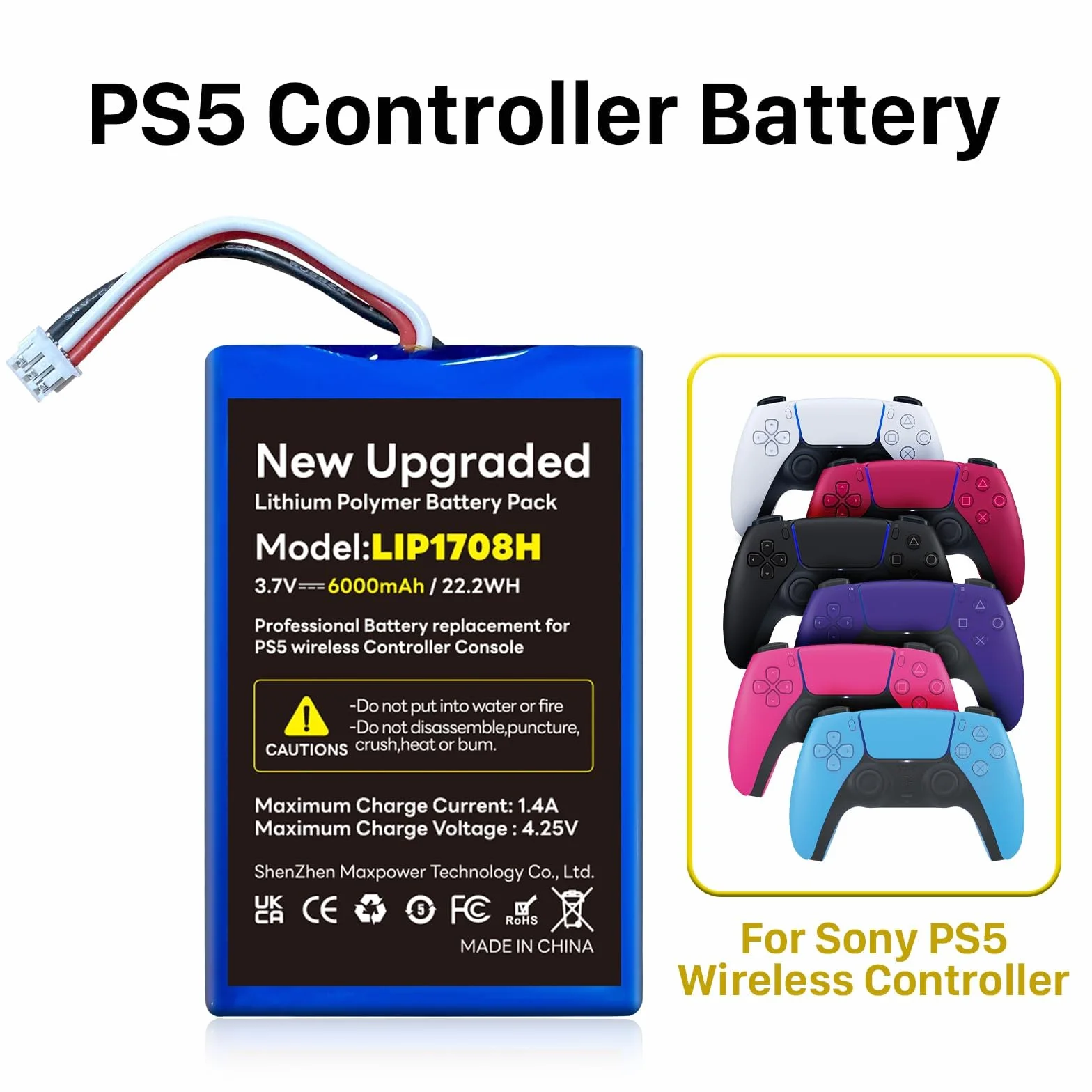 2 pezzi per Sony PS5, [6000 mAh](2026 nuovo aggiornamento) batteria agli ioni di litio di ricambio per PS5 PlayStation 5 DualSense Wireless Controller