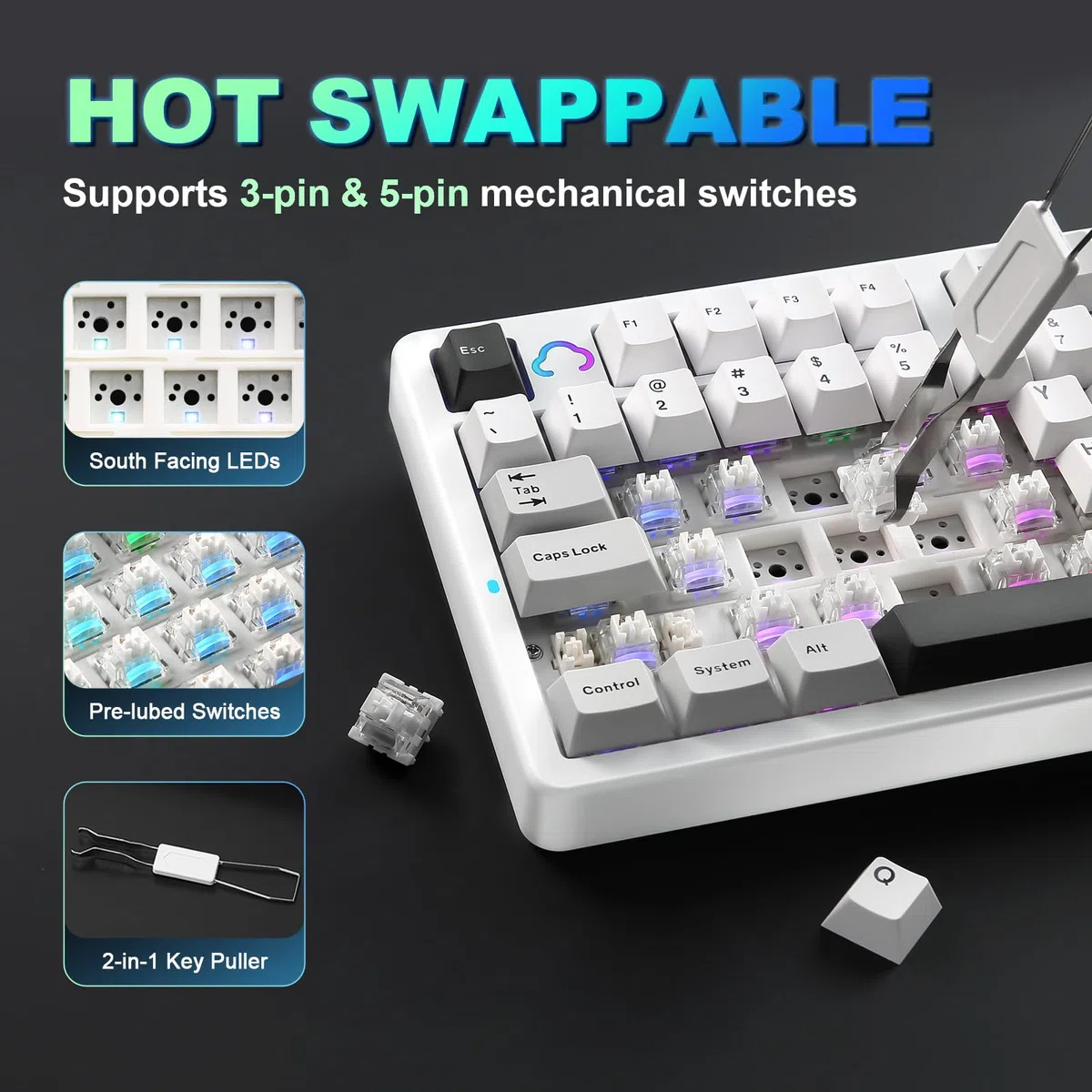 YUNZII AL98 Tastiera Meccanica Gaming Senza Fili, Tastiera Gamer in Alluminio, BT/2.4Ghz/USB-C, RGB, QMK/VIA Programmabile, Hot-Swap Tasti PBT per Win/Mac (Bianco, Milk V2 Linear Switch)