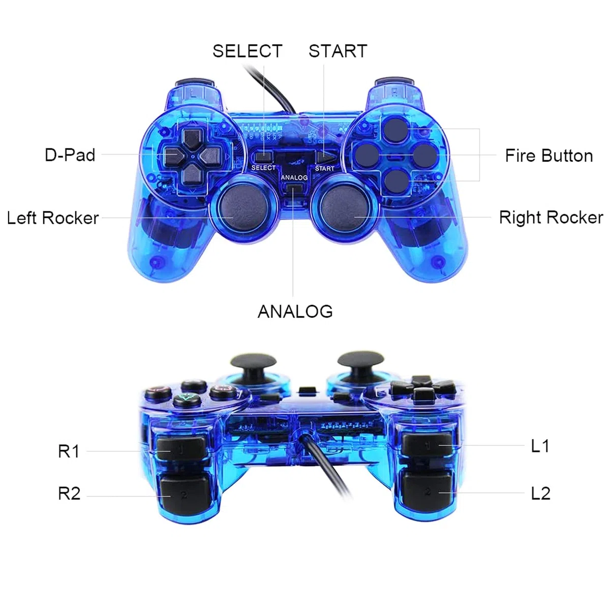 Hovlian 2 Pack PS2 Wired Controller,Double Shock Gamepad Compatible with PS2 Controller (Black 2 PACK)