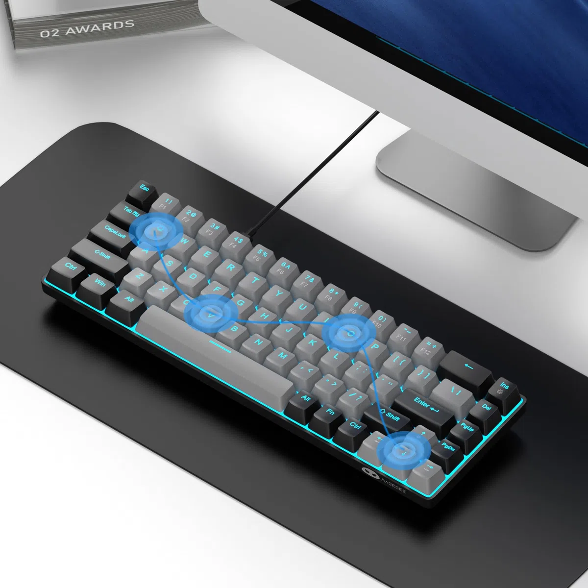 MageGee Tastiera Meccanica Gaming | MK-Box Tastiera Gaming 60% Meccanica | USB, Anti-ghosting, Tastiera Retroilluminata LED RGB (Nera) (Grigia)