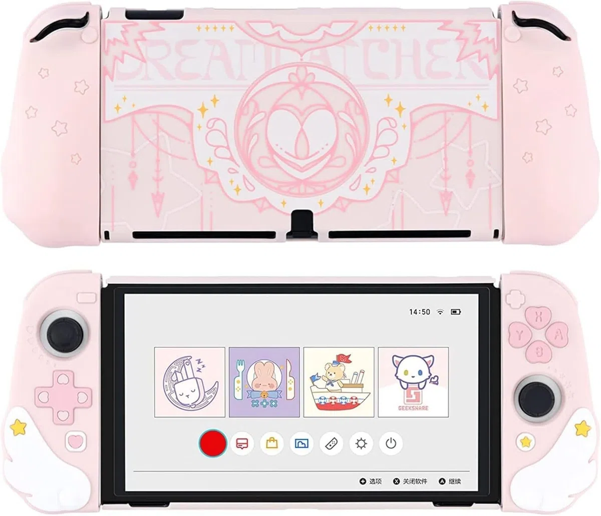 GeekShare Free custodia compatibile con console Switch OLED e - Case con design antiurna e antigraffiti dal design ergonomico per modello Switch OLED - Star Wings