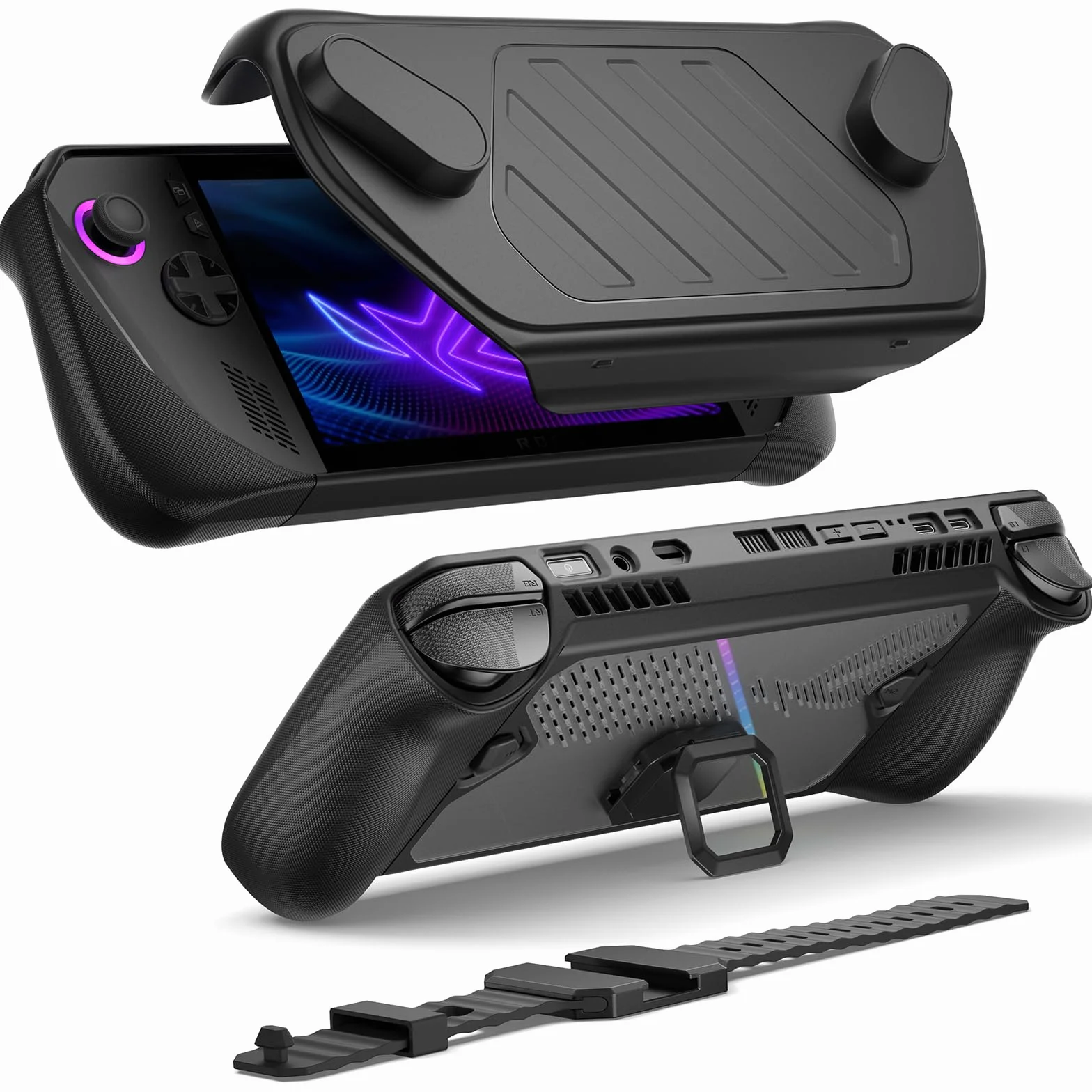 JSAUX PC0111 ModCase solo per ASUS ROG Ally X (2024), Custodia Protettiva con Cover Frontale Rimovibile, Supporto in Metallo Regolabile, 4 Slot Micro SD, Fascia per Accessori, Nero