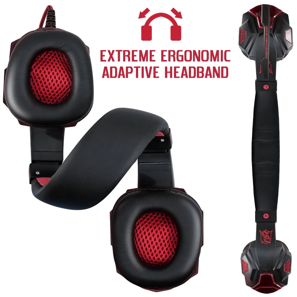 Gaming Headset con microfono e LED Light per laptop, portatile, PS4 e il nuovo Xbox One, DLAND 3.5mm Wired Noise Isolamento Gaming Headphones - Controllo del Volume (Nero e Rosso).