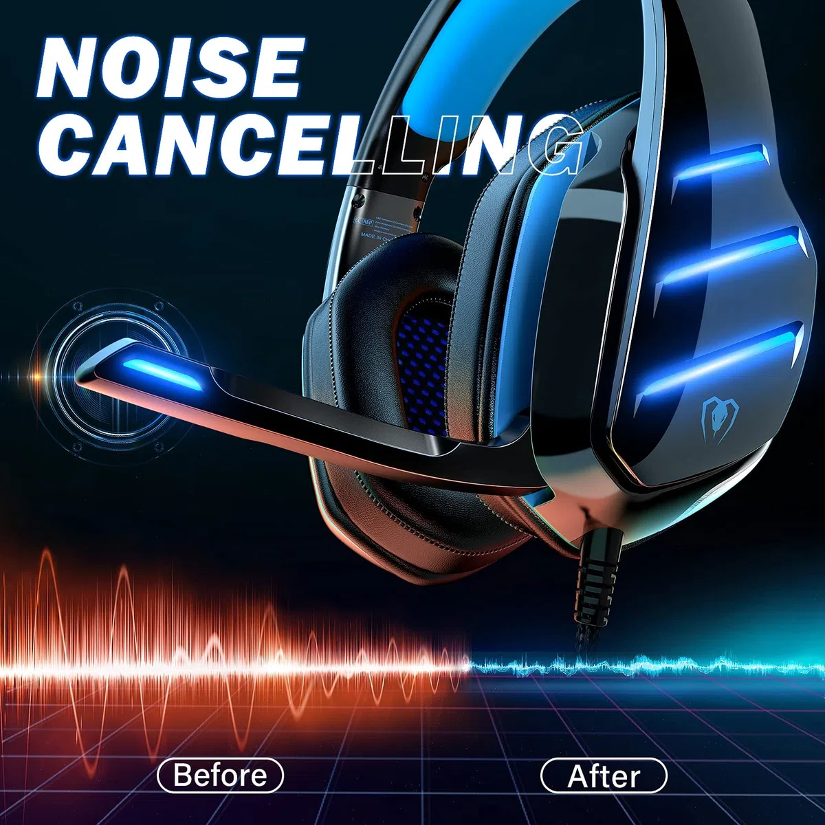 Cuffie Gaming PS4 PS5, Bass Profondo Stereo per Xbox One PC Mac con Microfono e Cancellazione del Rumore