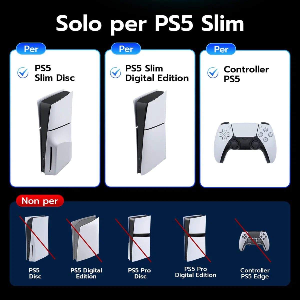 Supporto Verticale SOLO per console PS5 Slim con Doppio Controller di Caricatore/per PS5 Slim UHD/Digital Edition-Non per PS5/PS5 Pro