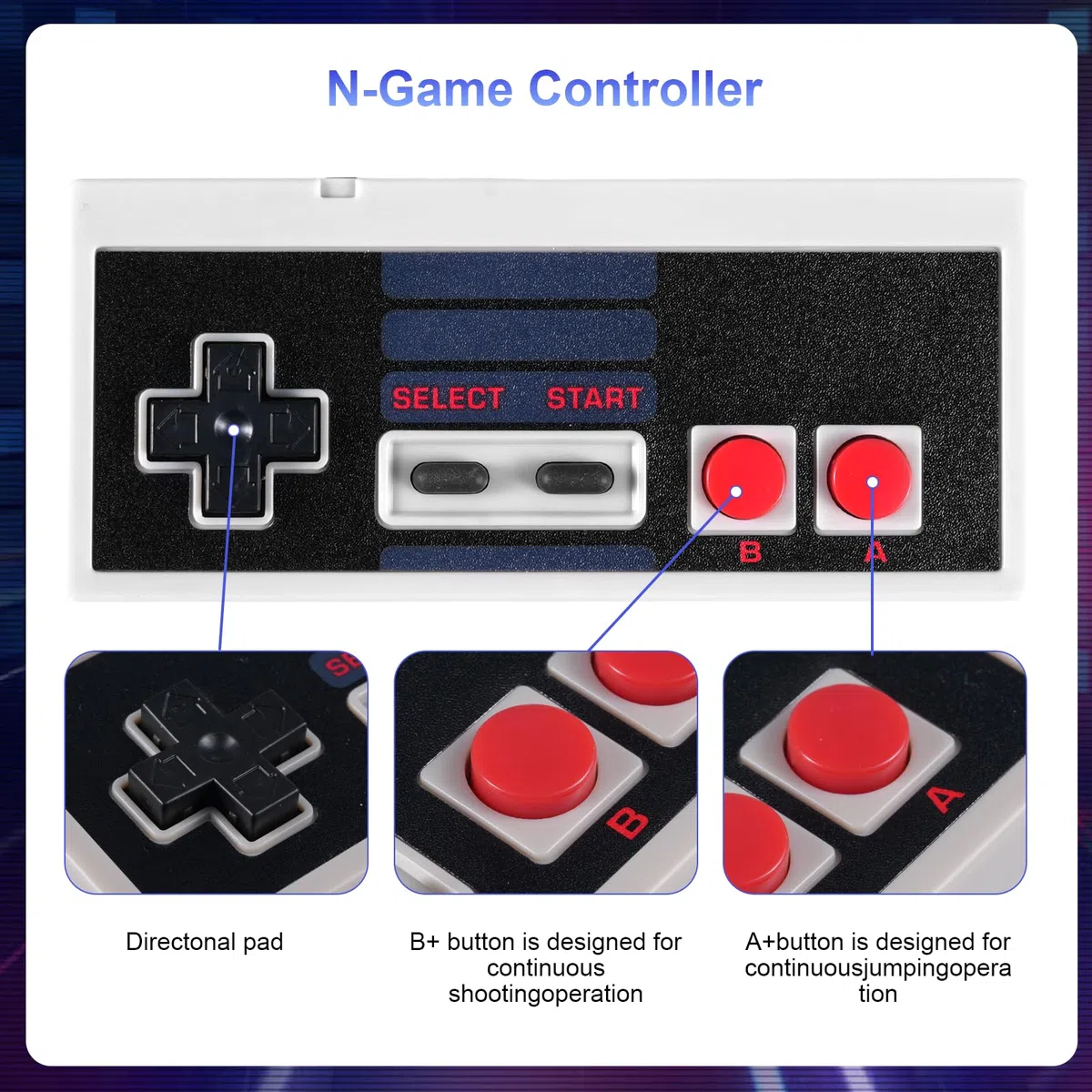Binghe NES Game Controller, Controller per giochi NES con USB Interfaccia Modello classico Compatibile con Classic NES/PC/M-A-C/Raspberry Pi 3(2 pezzi)