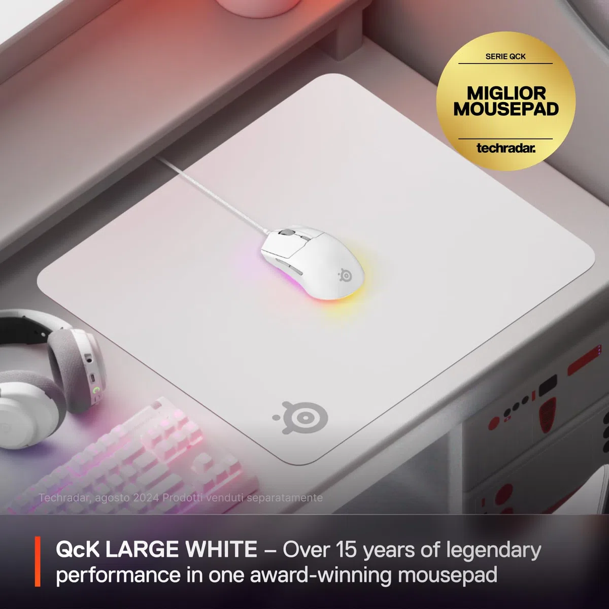 SteelSeries QcK Mousepad Grande - White - Base in gomma siliconica no-slip - Tracking e stabilità top - Ottimizzato per sensori di gioco - 450mm x400mm - FPS, MOBA, RTS, MMO