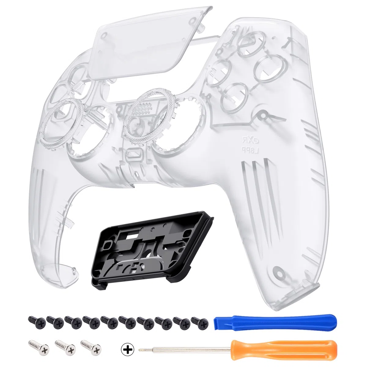 eXtremeRate Luna Cover Frontale Touchpad Ricambio per ps5 Controller,Copertura Custodia Scocca Shell Ridisegnato Anelli Compatibile con ps5 Joystick BDM 010 020 030 040 050 060, Trasparente