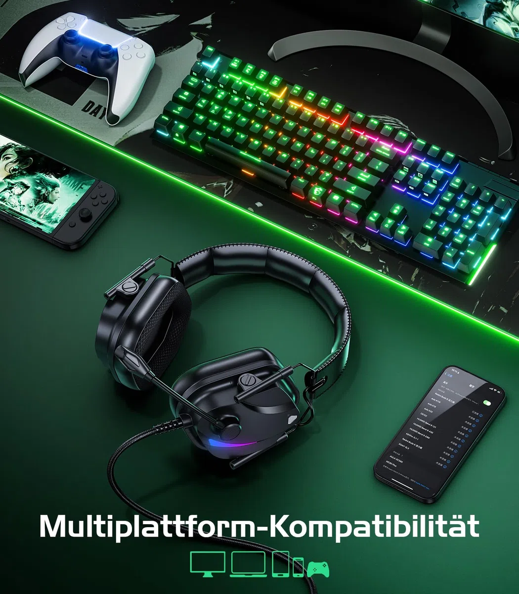 Vakedy HW12 Cuffie da gioco per PC, PS5, PS4, Xbox One, Switch, cuffie da gioco con microfono cablato con jack audio da 3,5 mm (nero)