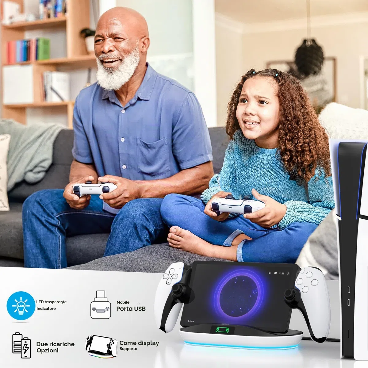 Supporto per PS Portal Caricabatterie Remote Player, Stazione Ricarica PS Portal, Supporto Playstation Portal con Connettore Magnetico, Accessori per Base Ricarica PS Portal