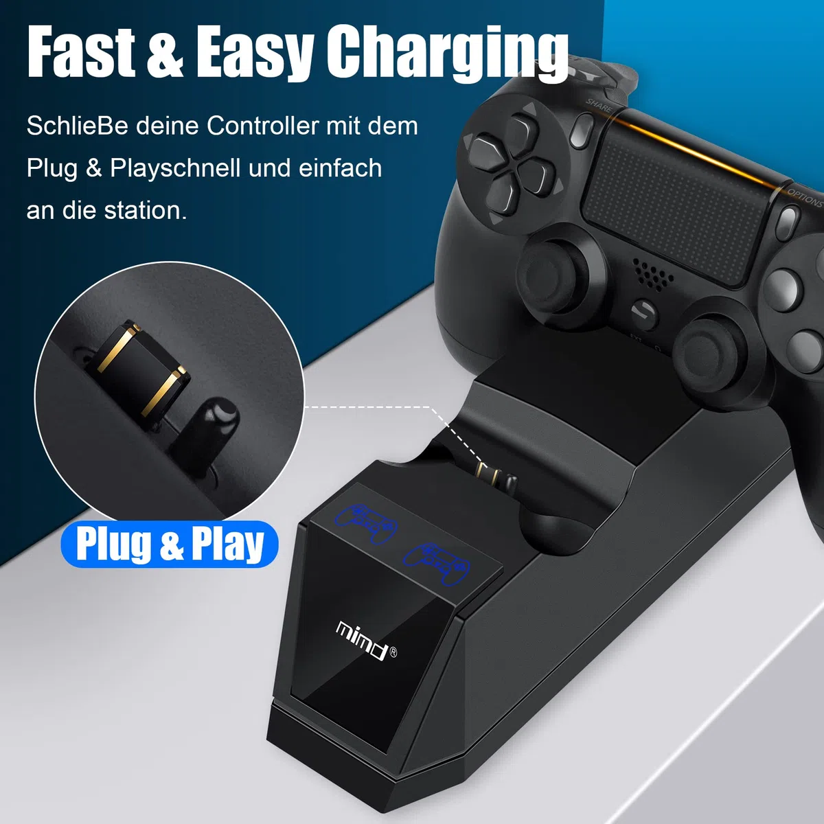 ARyee Stazione di ricarica controller PS4, caricatore per controller PS4, doppia stazione di ricarica con cavo di ricarica USB per Playstation4/PS4/PS4 Slim/PS4 Pro, ricarica rapida 1,8H