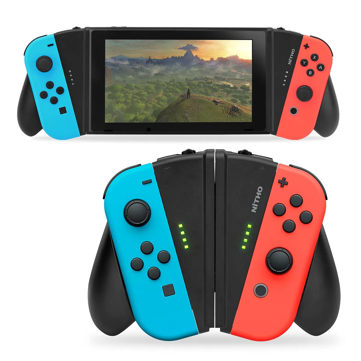 NITHO Impugnatura V-Grip Compatibile con Switch Joy-con, Presa a Forma di V Accessori di Gioco per Joy-Con Estensori con LED Indicatori, Come Maniglia Della console o Joy-Grip - Nero