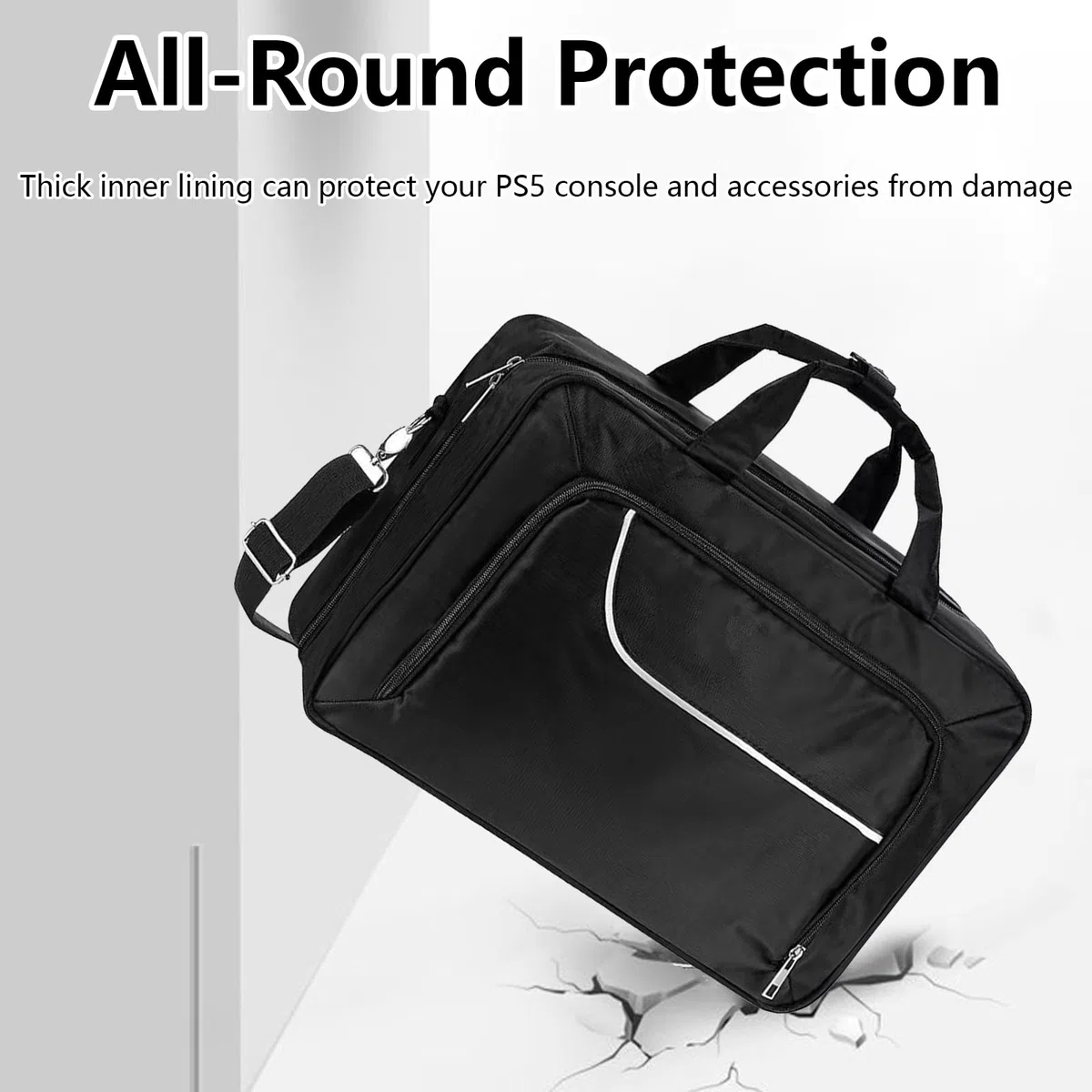 Borsa Per PS5, Custodia Nera Compatibile con Console Playstation 5 Dischi di Gioco Cavi Caricabatterie Borsa Per Console con Scomparti Divisibili Per Controller PS5 Cuffie Da Gioco e Accessori