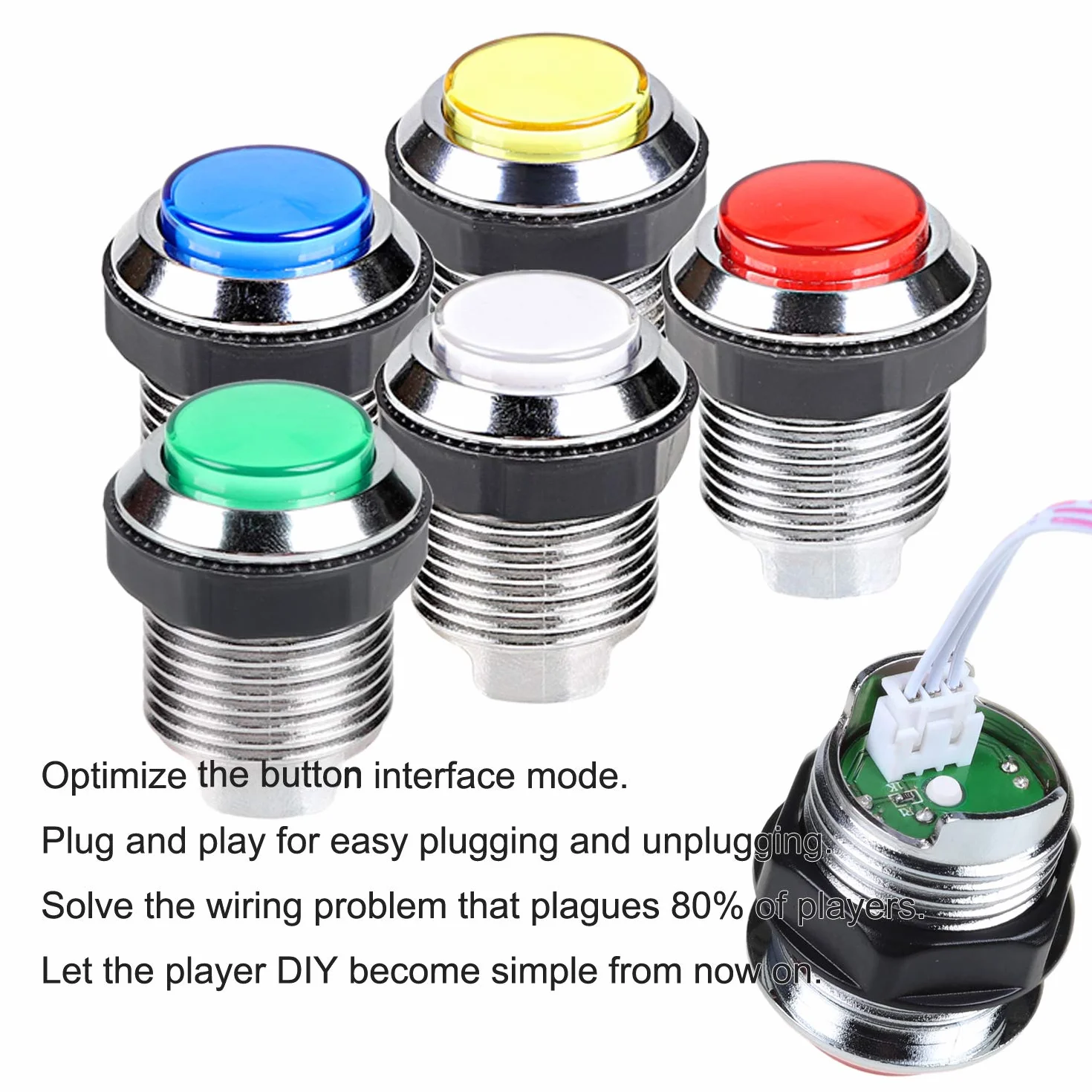 EG STARTS 1 giocatore LED Arcade fai da te Part Kit USB Encoder per PC Gamepad Ellisse & Ovale Stile Bat Joystick + 5V LED Arcade Pulsanti per Videogiochi Mame Raspberry Pi Arcade1up (cromati misti)